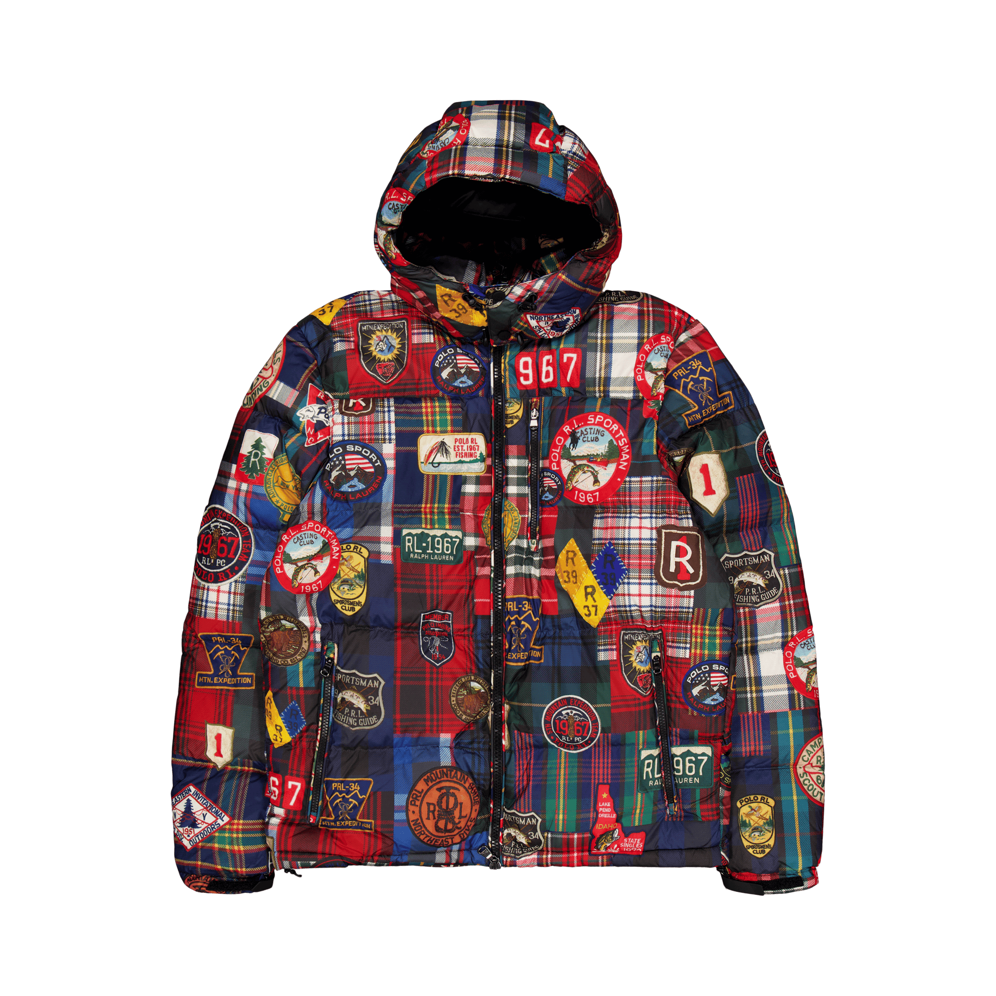 Water-Repellent Plaid-Print Down Coat Mountain Guide Patchwork