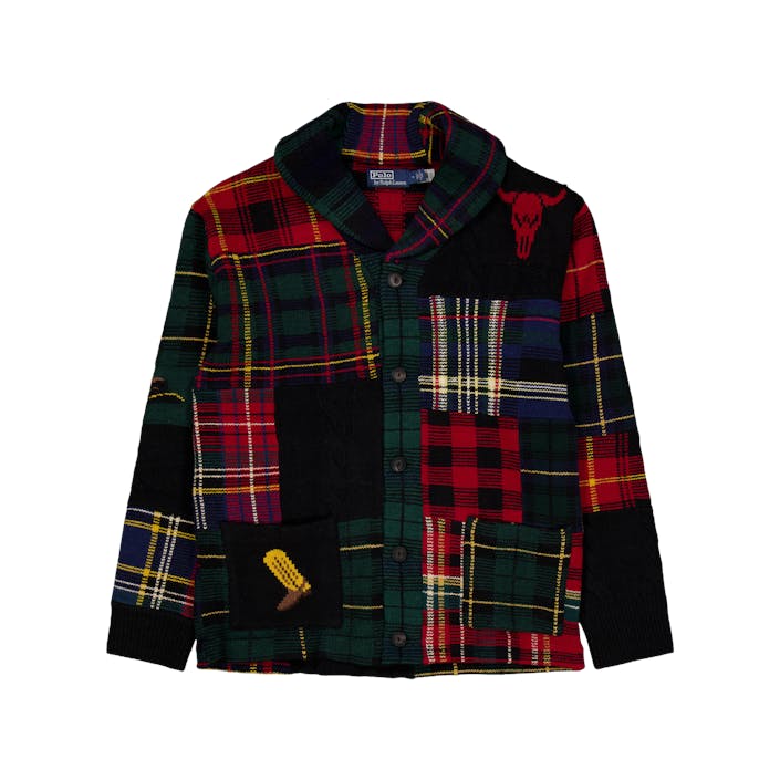 Patchwork Plaid Wool-Blend Cardigan Black Regimental Combo, Male, Vêtements, vestes, Multicolore, M