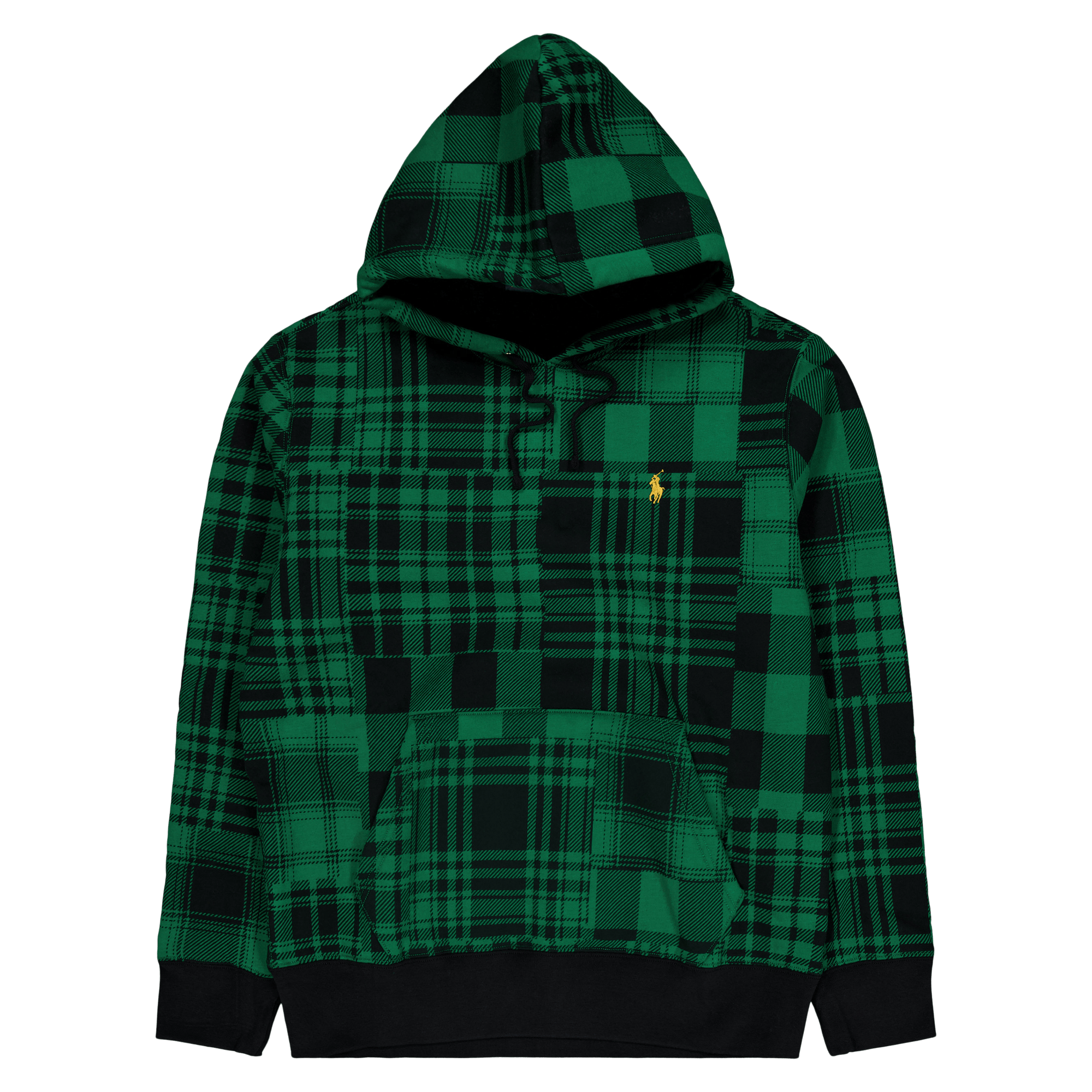 Plaid Pile Fleece Hoodie Athletic Green