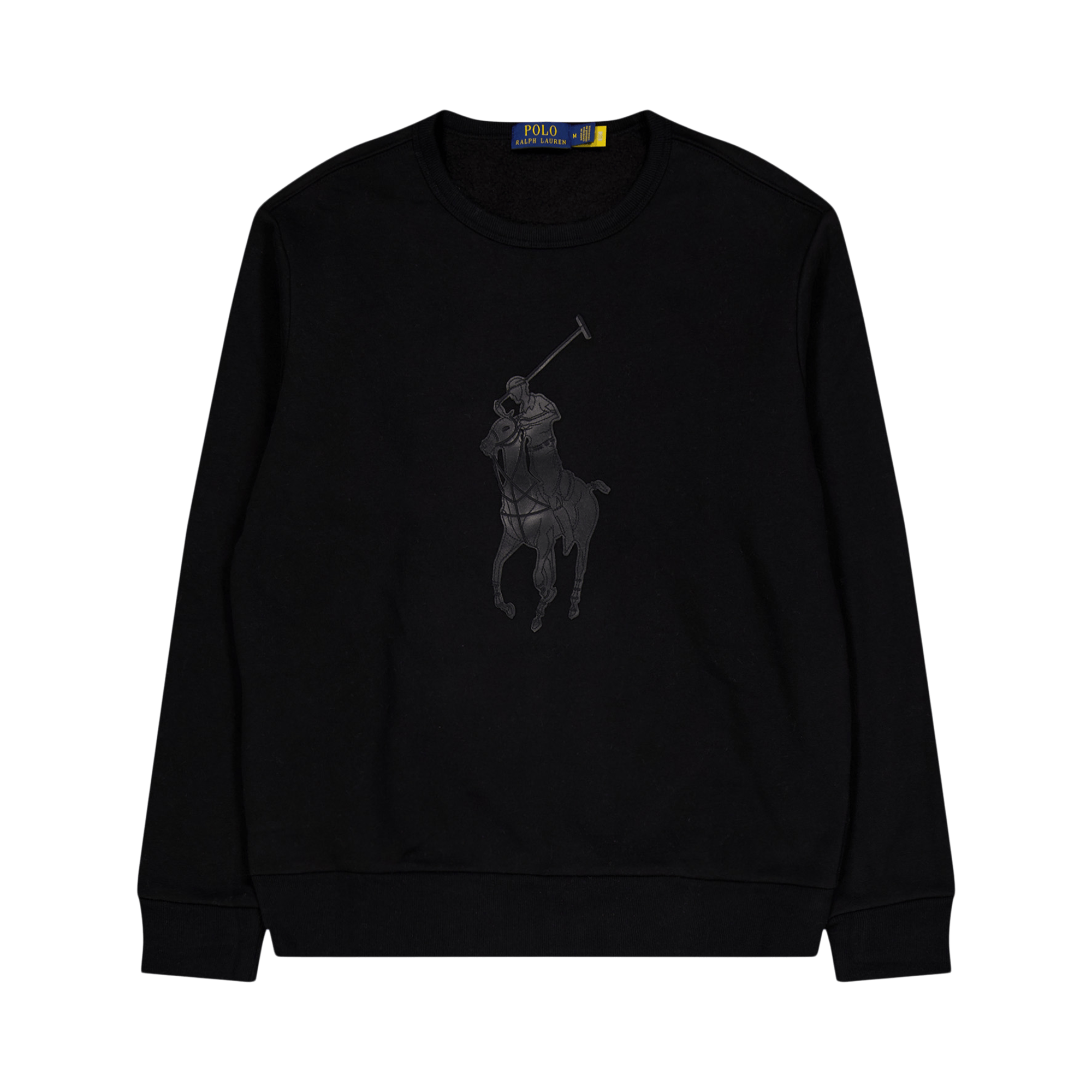 Leather Big Pony Fleece Sweatshirt Polo Black