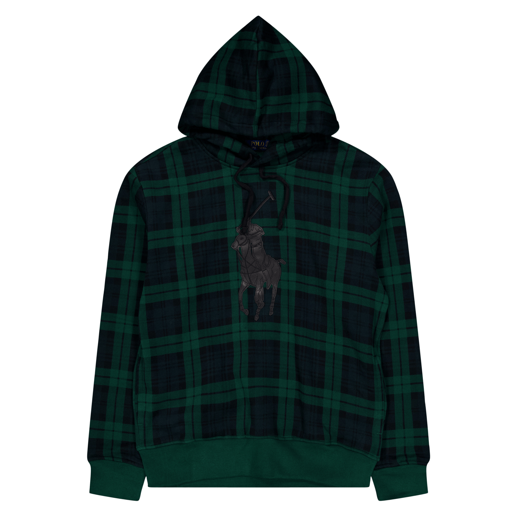 Leather Big Pony Plaid Fleece Hoodie Tartan