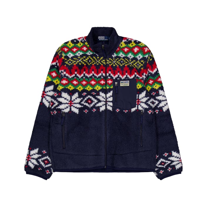 Fair Isle-Inspired Pile Fleece Jacket Cruise Navy Snowflake Fairisle, Male, Kleding, jassen, Blauw, XL
