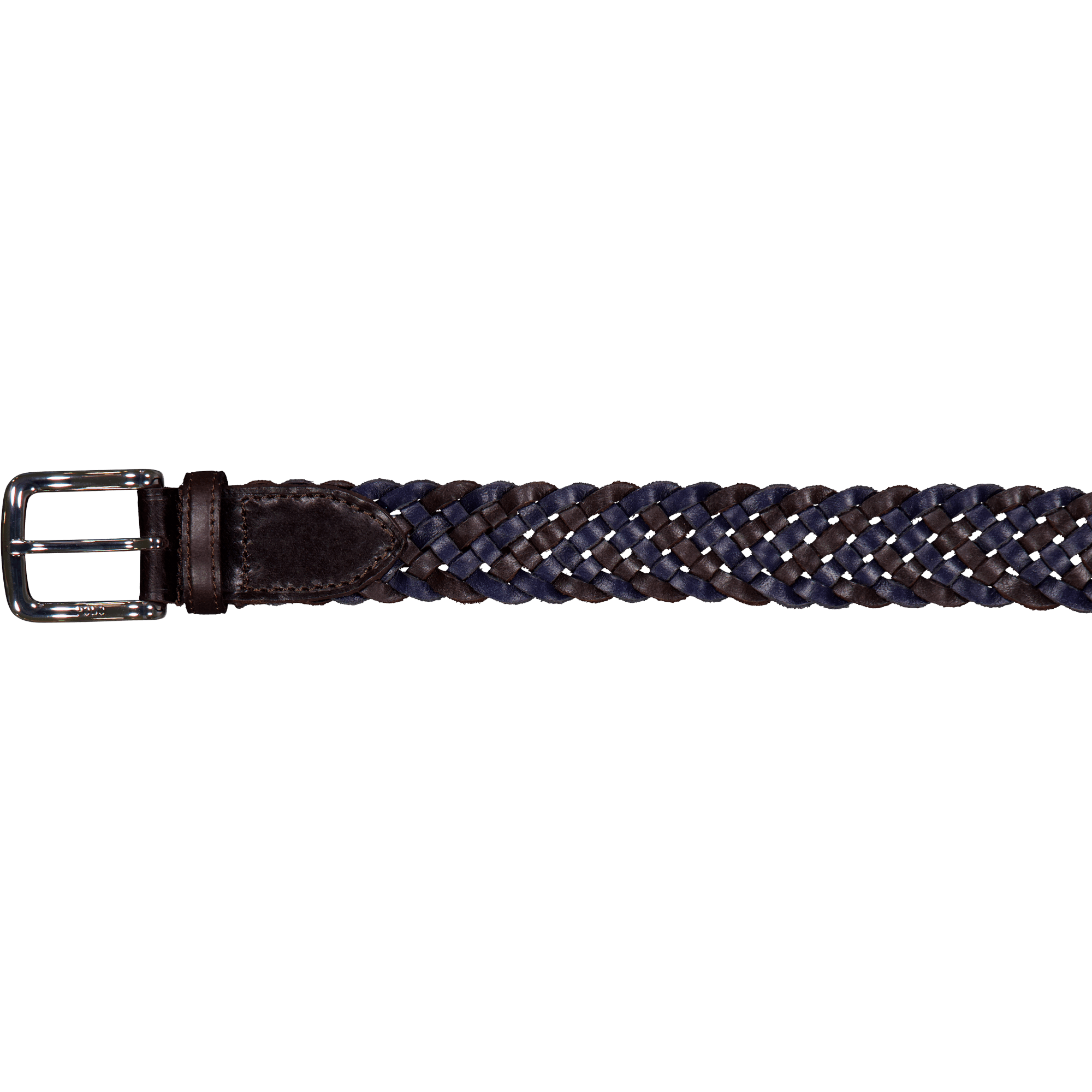 Braided Leather Belt Navy / Dark Brown, Male, Apparatuur, andere accessoires, Bruin/Blauw, W36