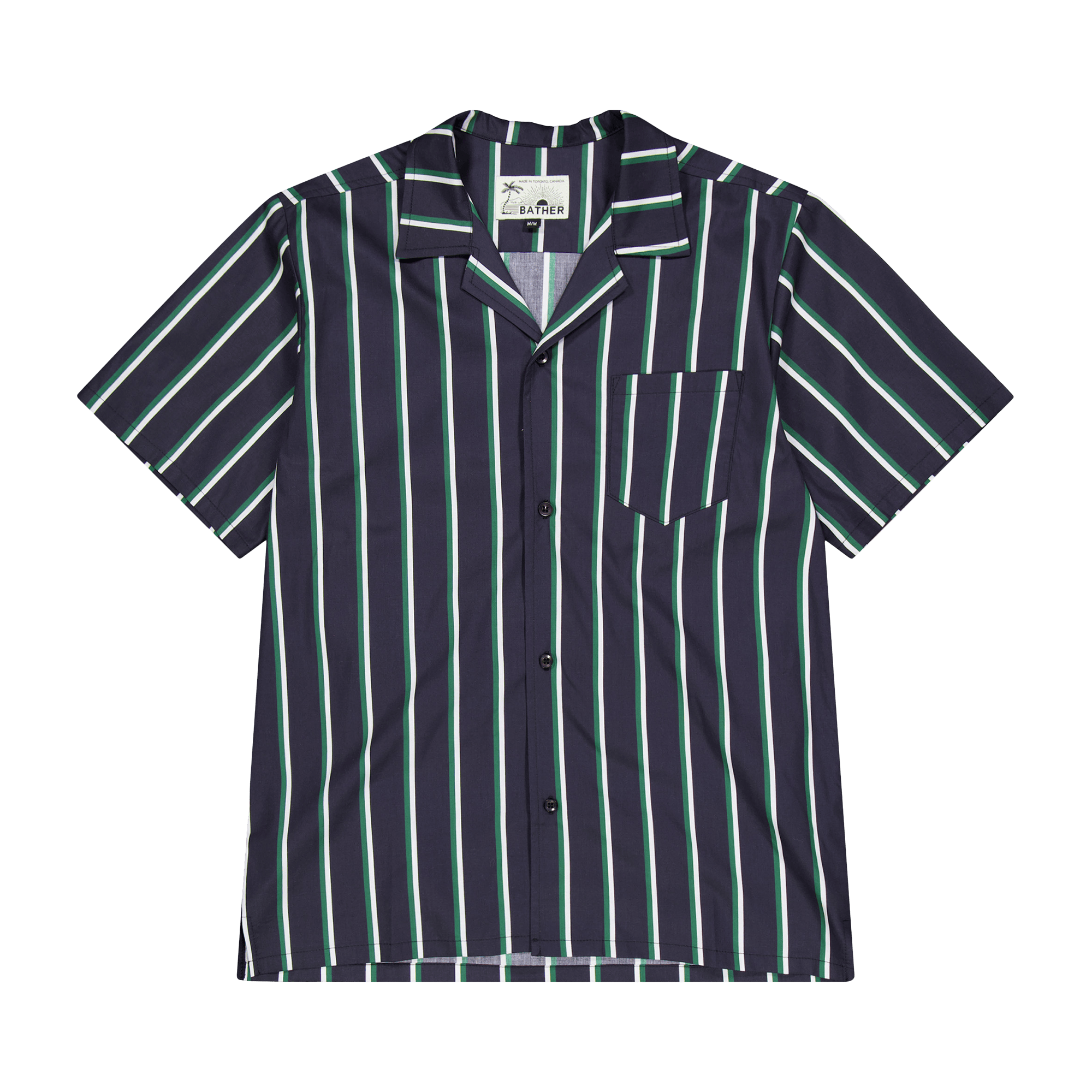 Fine Stripe Camp Shirt Green & White