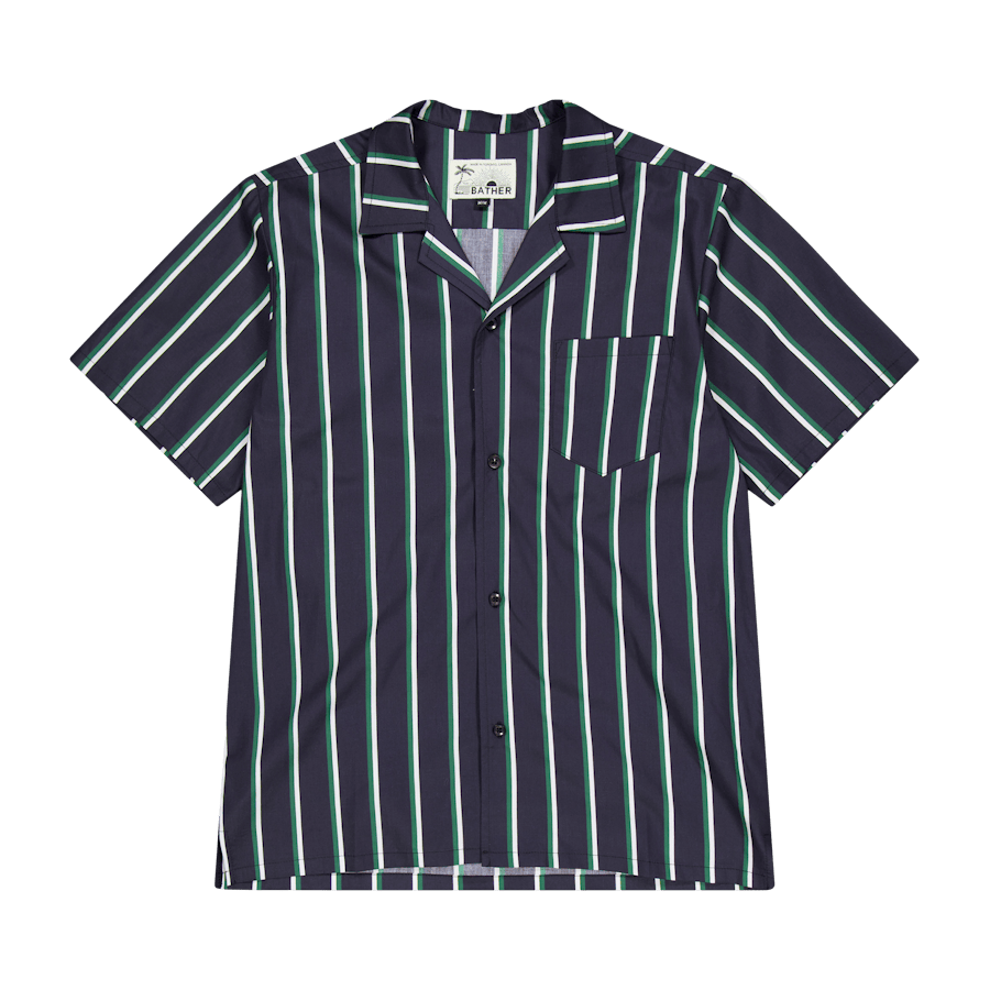 Fine Stripe Camp Shirt Green & White