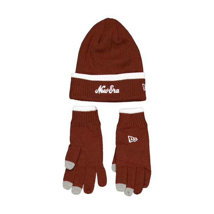 NEW ERA SCRIPT BEANIE GLOVES SET, Unisex, Vaatteet, hatut ja lakit, Punainen, ONESIZE