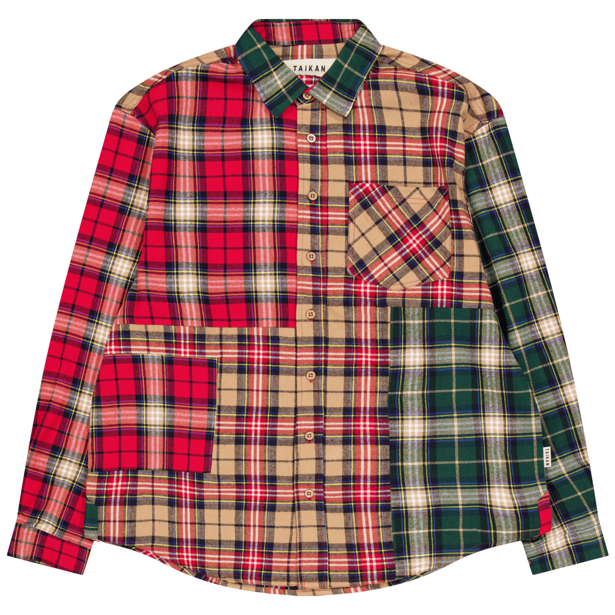 Patchwork L/s Shirt-sand/pine/ Sand/pine/red