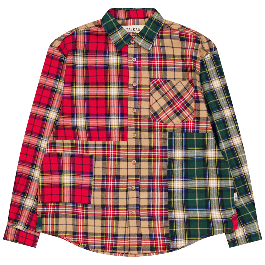 Patchwork L/s Shirt-sand/pine/ Sand/pine/red