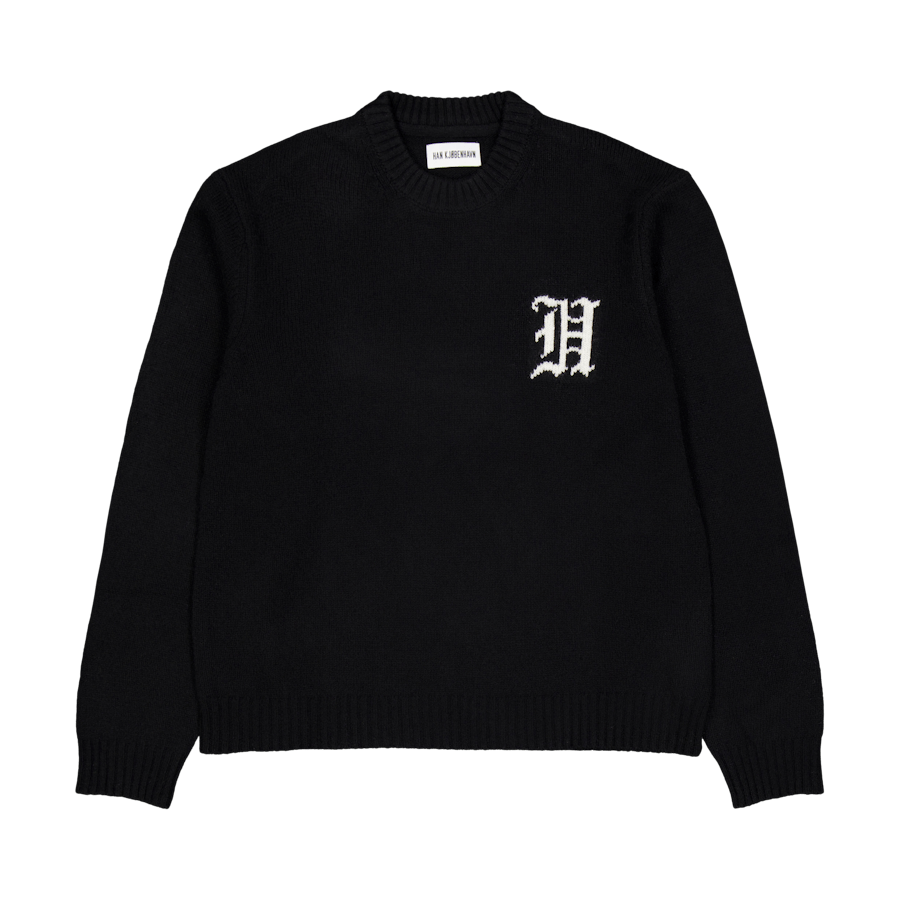 Intarsia Logo Crewneck Knit Black