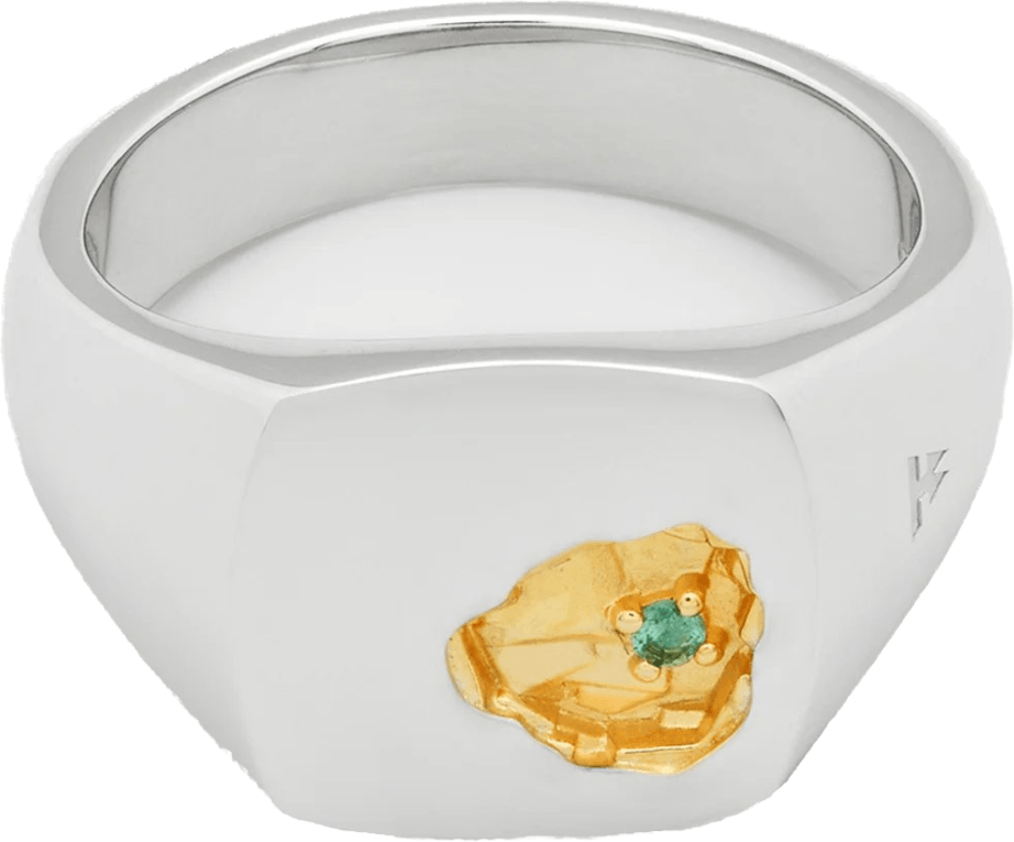 Mined Ring Small Emerald 925 Sterling Silver / 14k Gold, Unisex, Equipamento, outros acessórios, Prata, 46