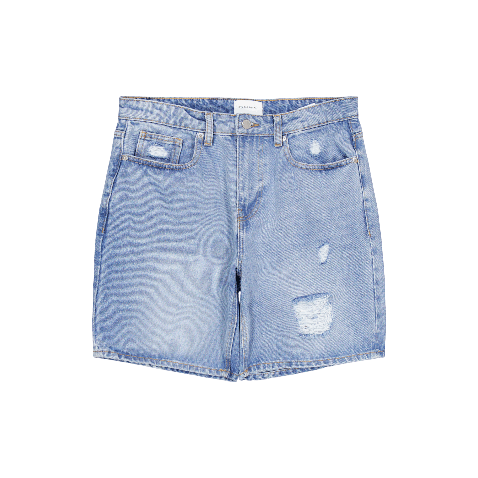 Studio Total Studio Total Icon Ripped Denim Shorts, Male, Apparels, Bottoms, Blue, W36
