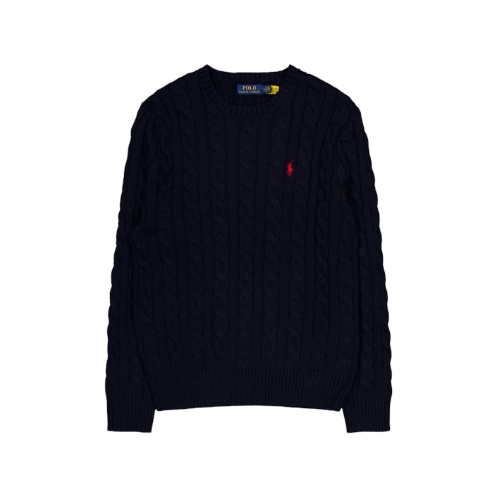 Cable-Knit Cotton Sweater Hunter Navy, Male, Kläder, Tops, Svart, L