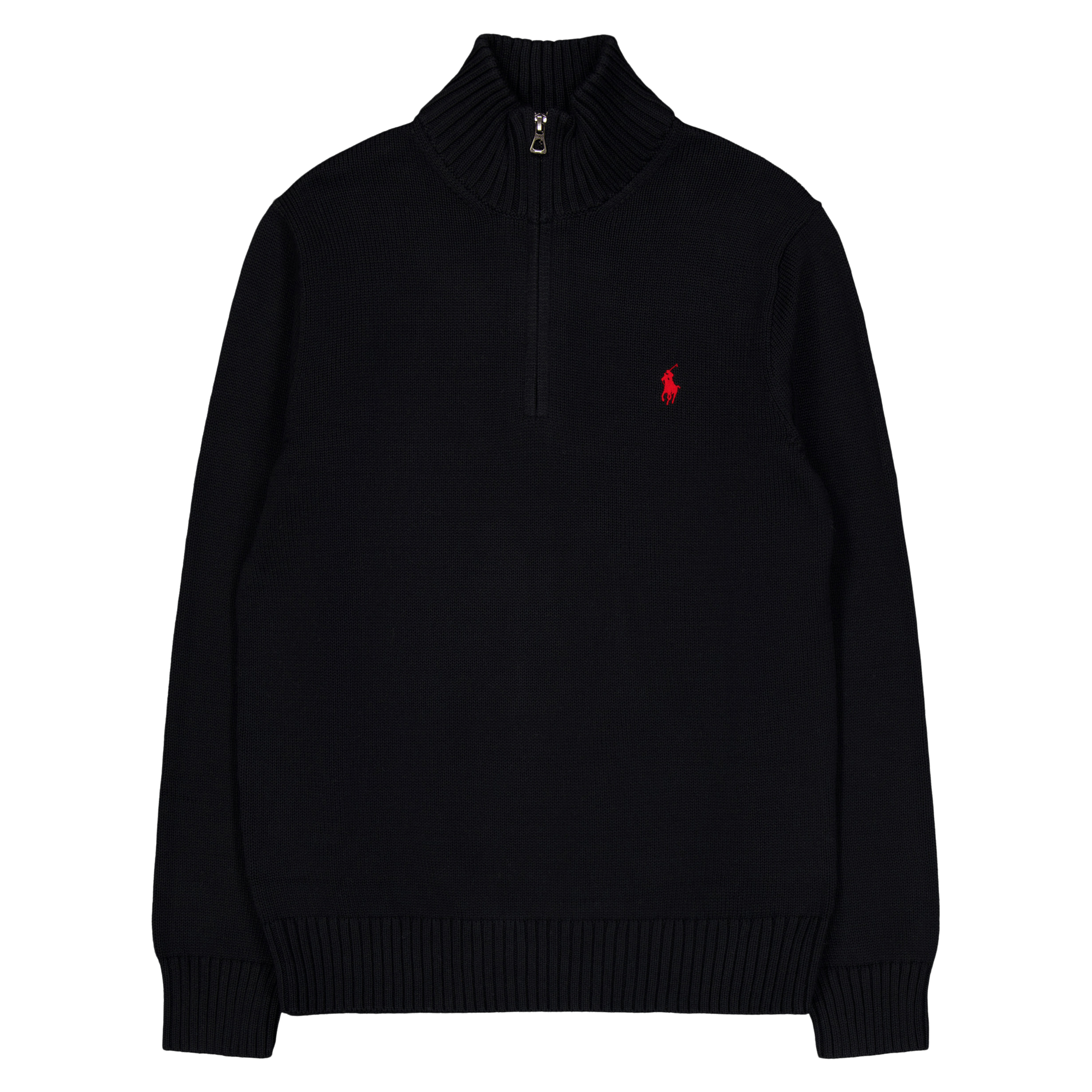 Cotton Quarter-Zip Sweater Polo Black, Male, Kleding, hoodies en sweatshirts, Zwart, XXL