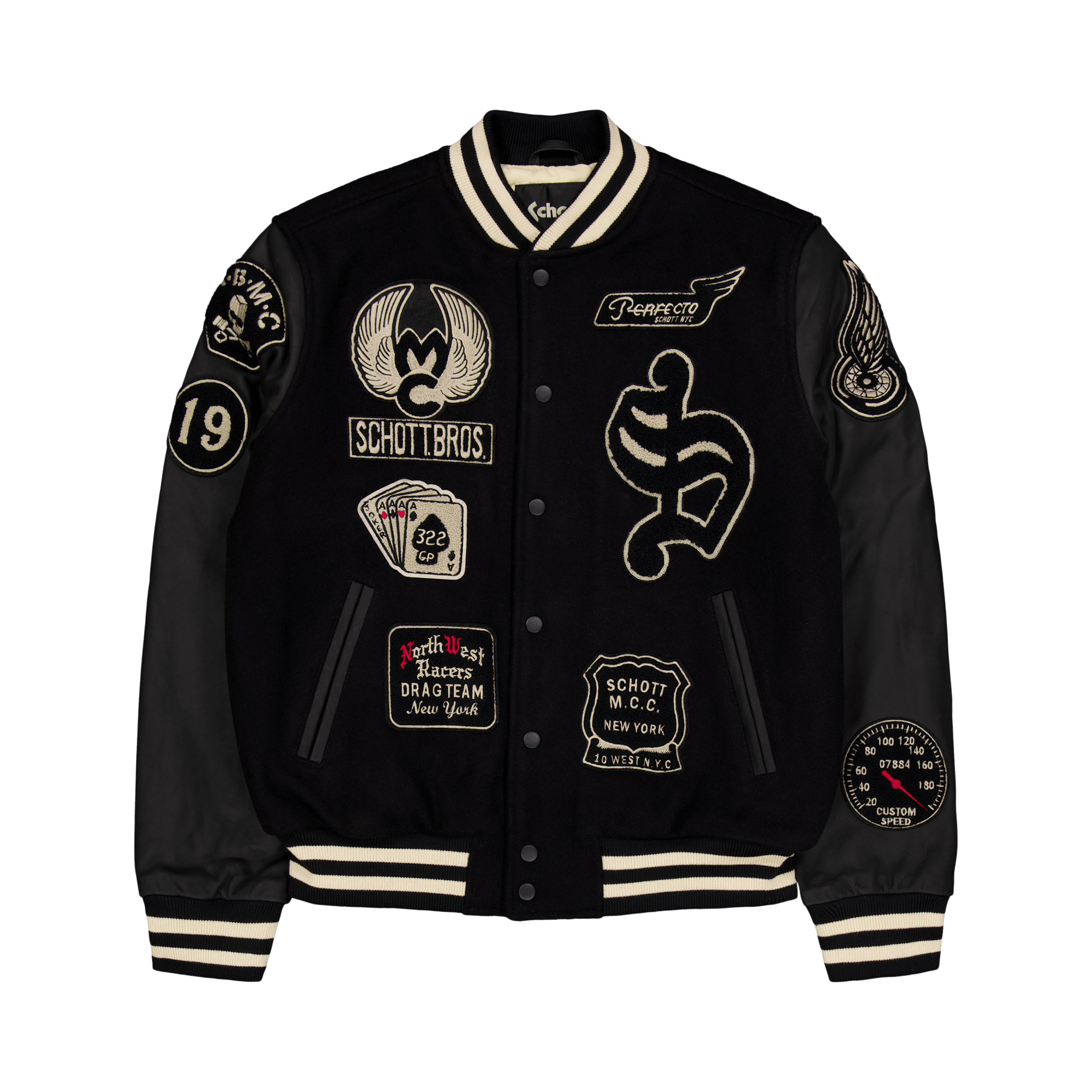 Teddy Avec Badges Schott Black/black, Male, Vêtements, vestes, Noir, S