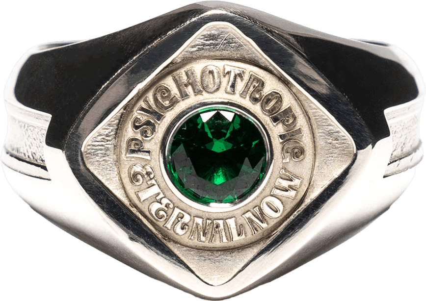 Psychotropic Class Ring Silver 925/emerald, Unisex, Apparatuur, andere accessoires, Zilver, S