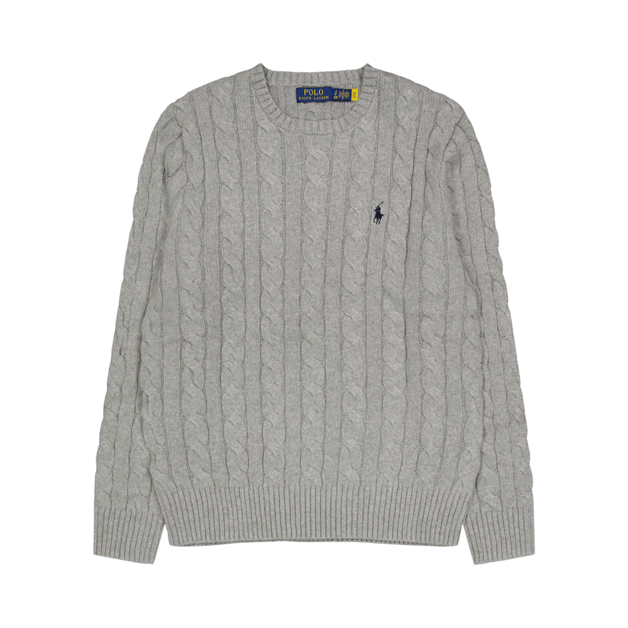 Cable-Knit Cotton Sweater Fawn Grey Heather