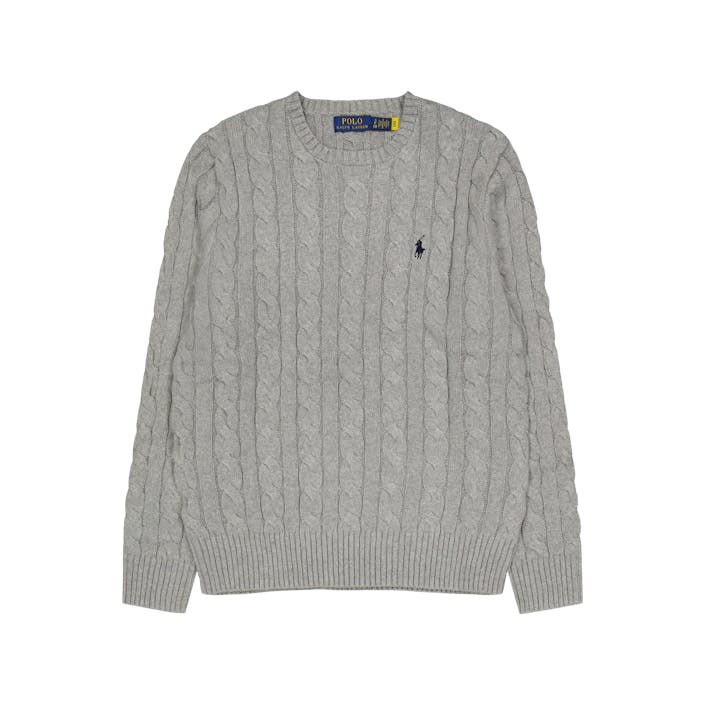 Cable-Knit Cotton Sweater Fawn Grey Heather, Male, Odevy, Tops, Šedá, S