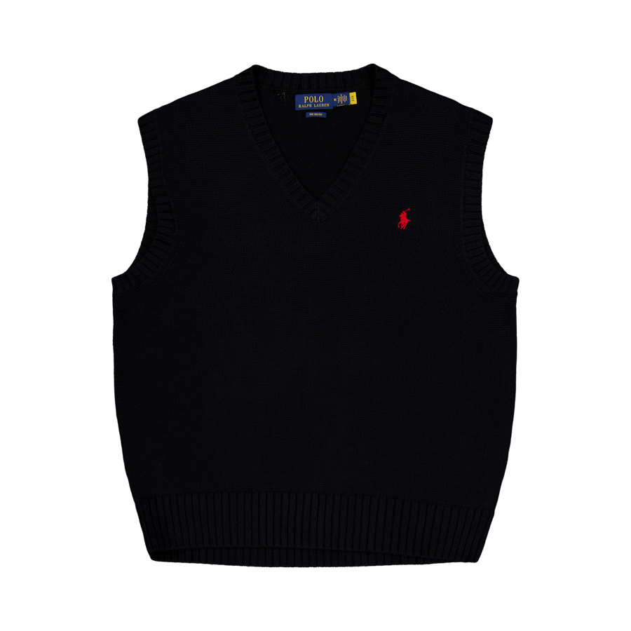 Big Fit Cotton Sweater Vest Polo Black