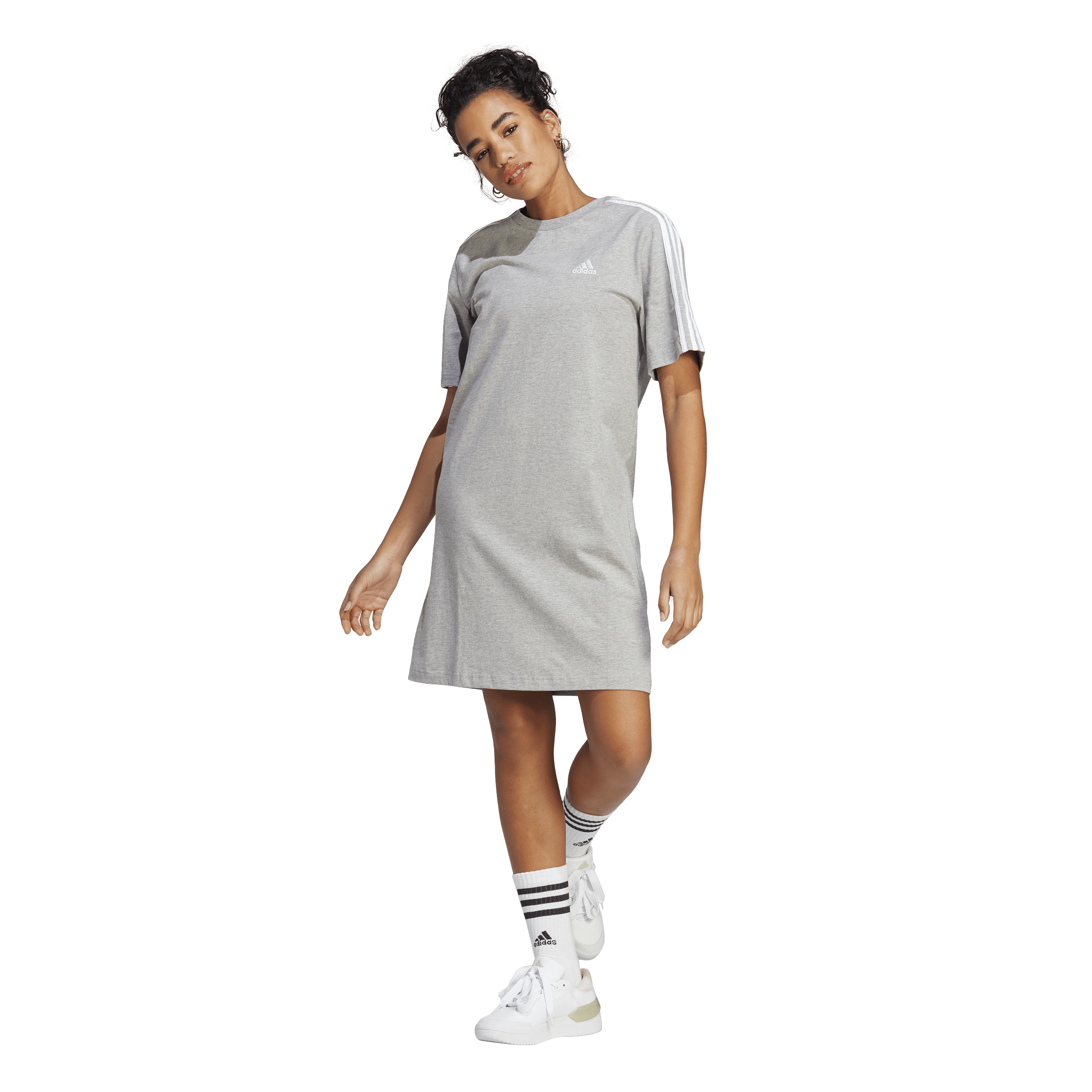 Essentials 3-Stripes Single Jersey Boyfriend Tee Dress Medium Grey Heather / White, Female, Apparels, skirts & dresses, Grey, M