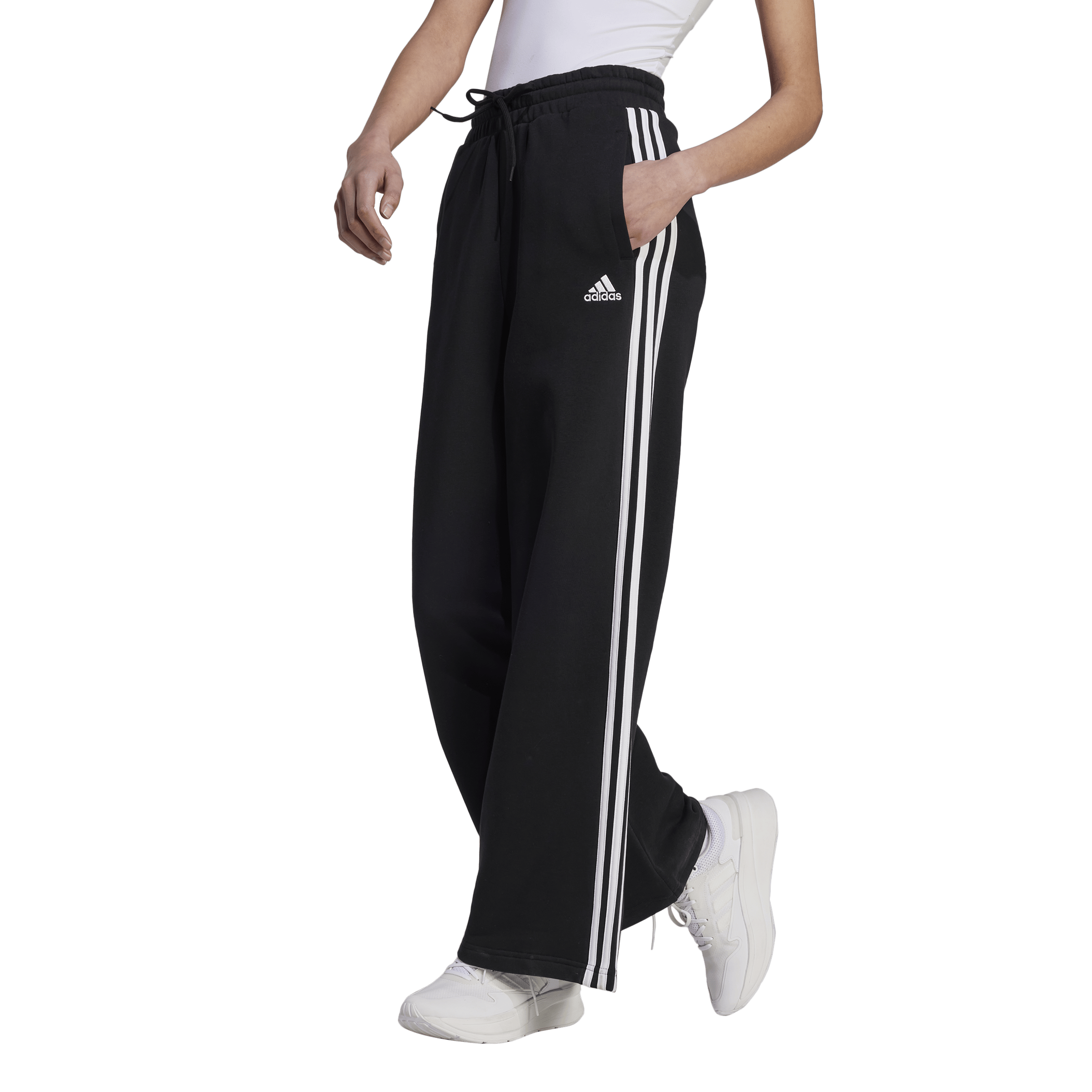 Essentials 3-Stripes French Terry Wide Joggers Black / White, Female, Apparels, Pants, Black, XL