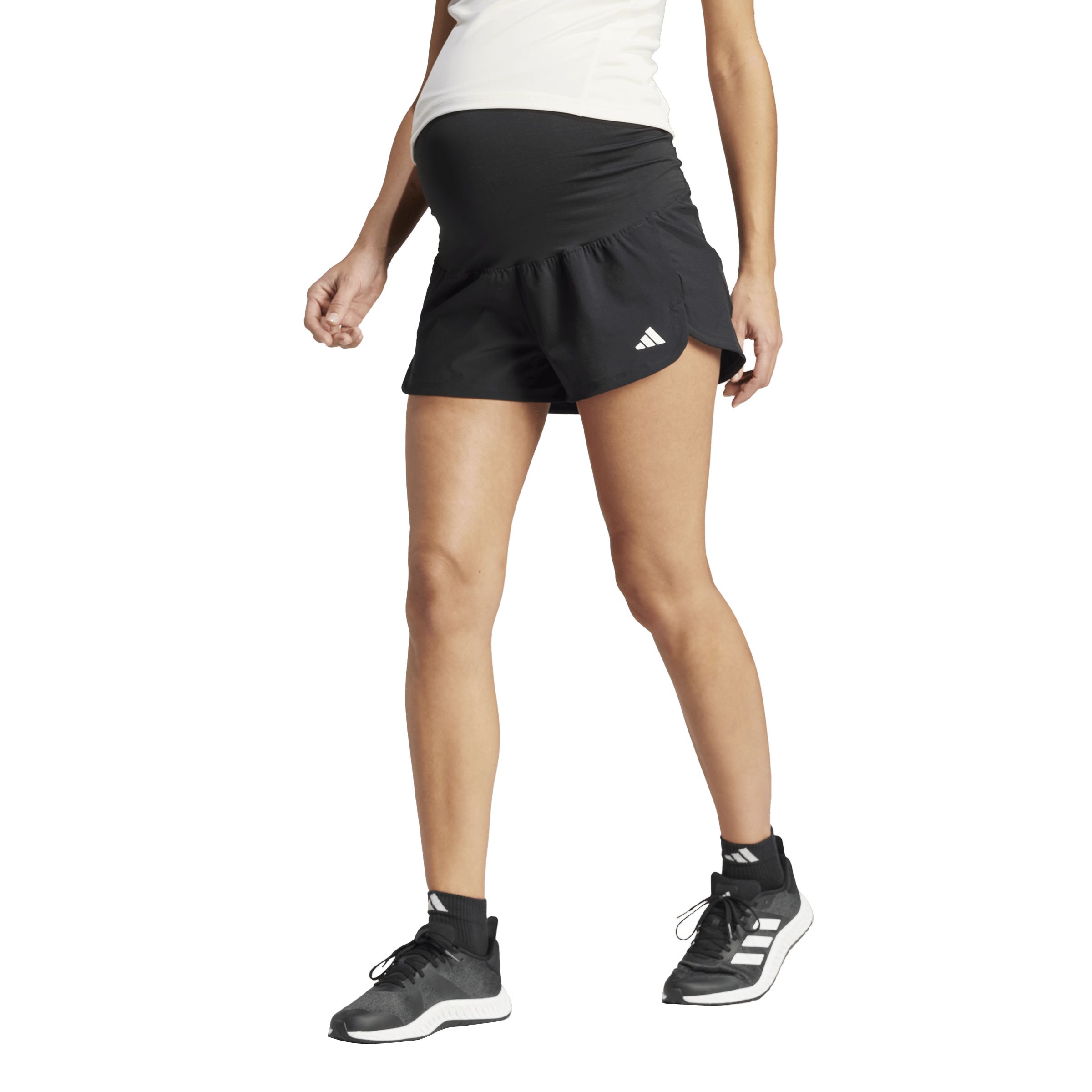Pacer Woven Stretch Training Maternity Shorts Black / White, Female, Apparels, Shorts, Workout, Black, XS