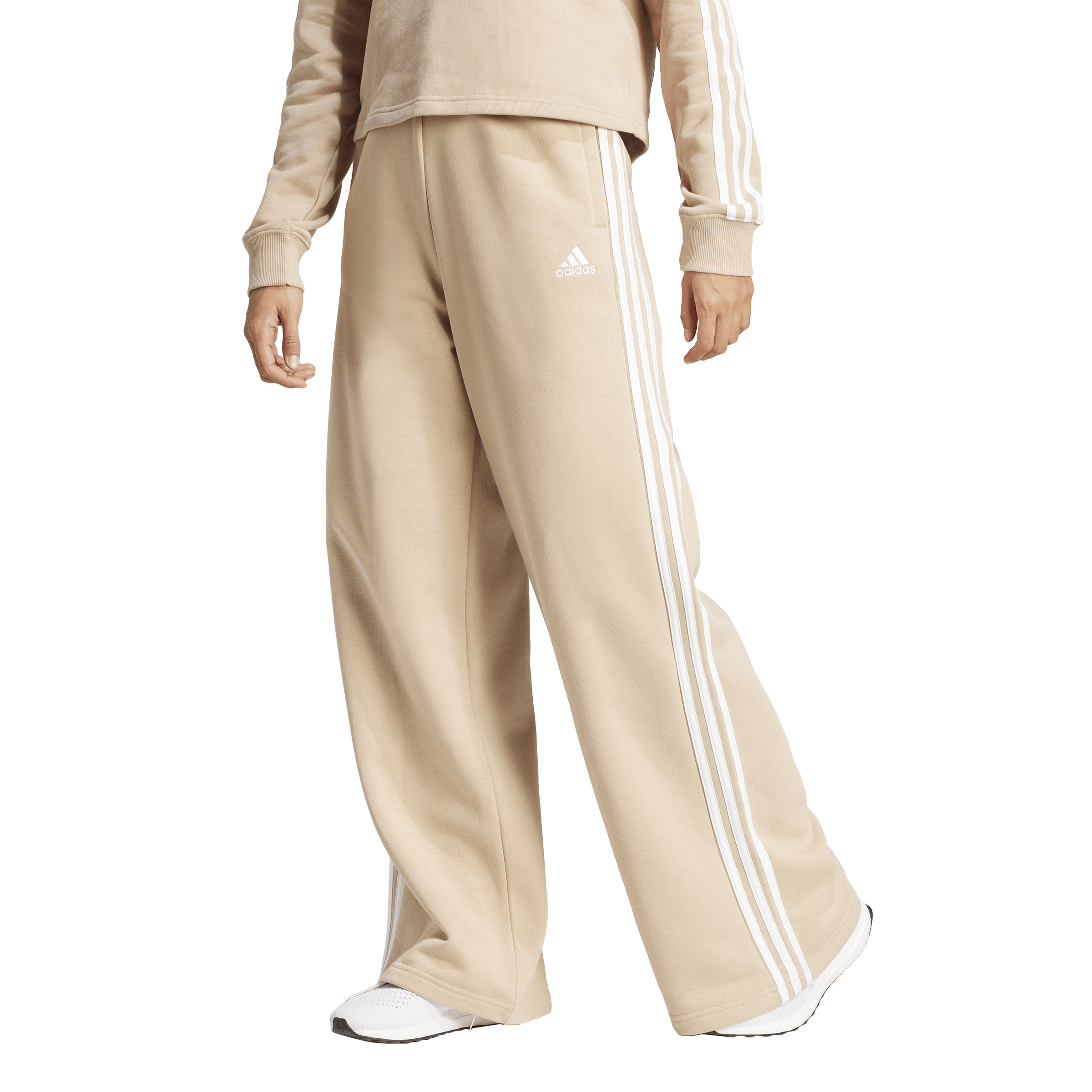 Essentials 3-Stripes Fleece Wide Joggers Beige