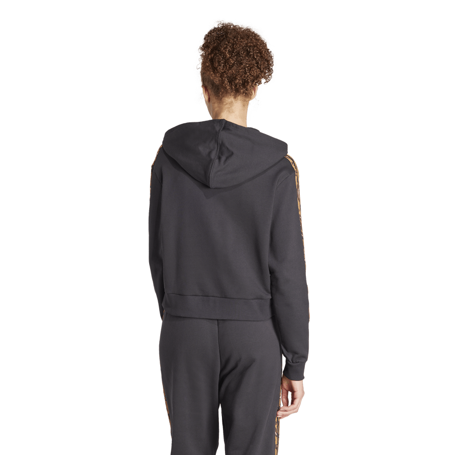 Essentials 3-Stripes Animal Print Relaxed Hoodie Black / Magic Beige - Bild 2