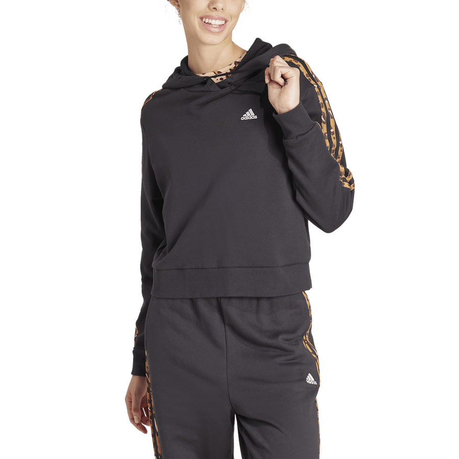 Essentials 3-Stripes Animal Print Relaxed Hoodie Black / Magic Beige - Bild 3