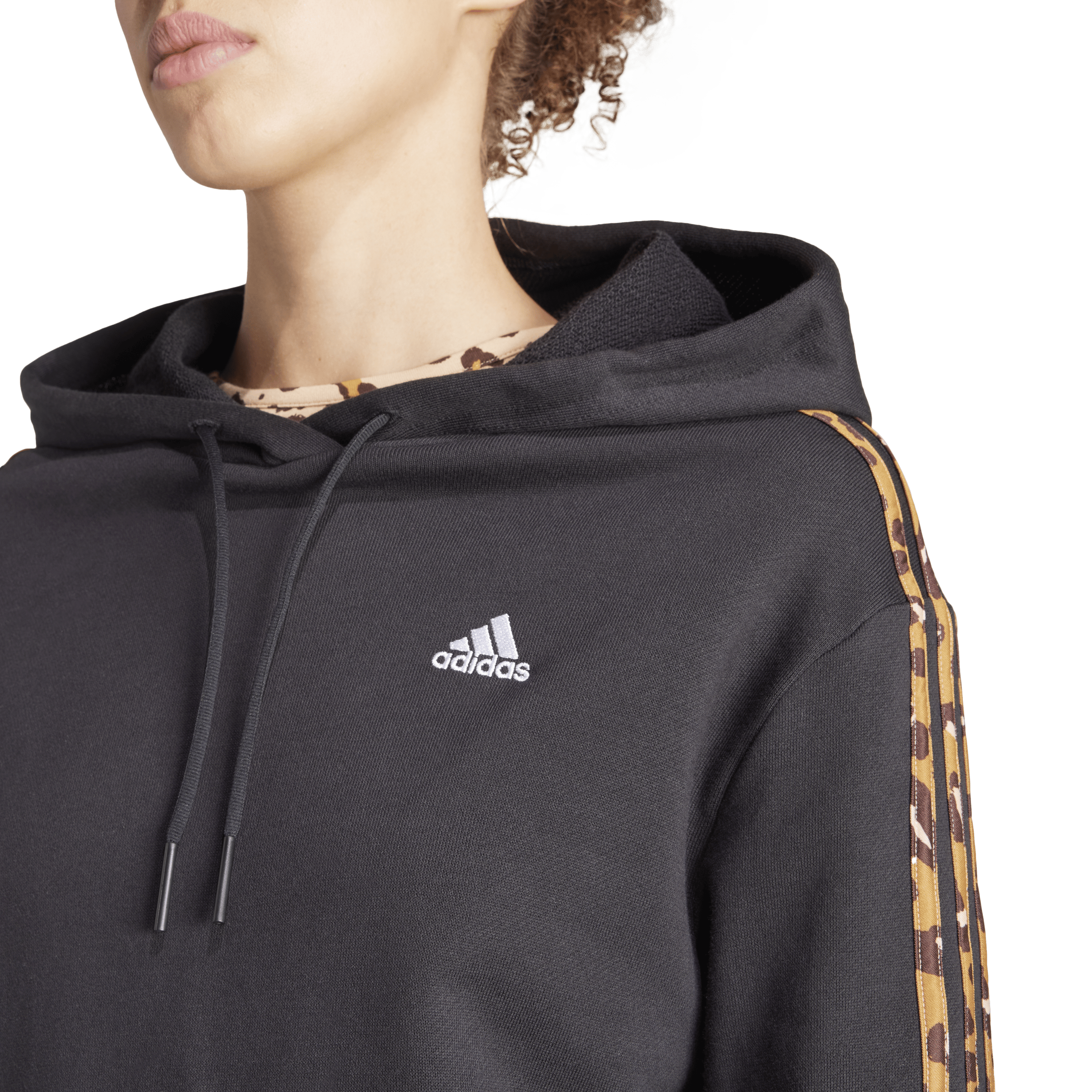 Essentials 3-Stripes Animal Print Relaxed Hoodie Black / Magic Beige - Bild 4
