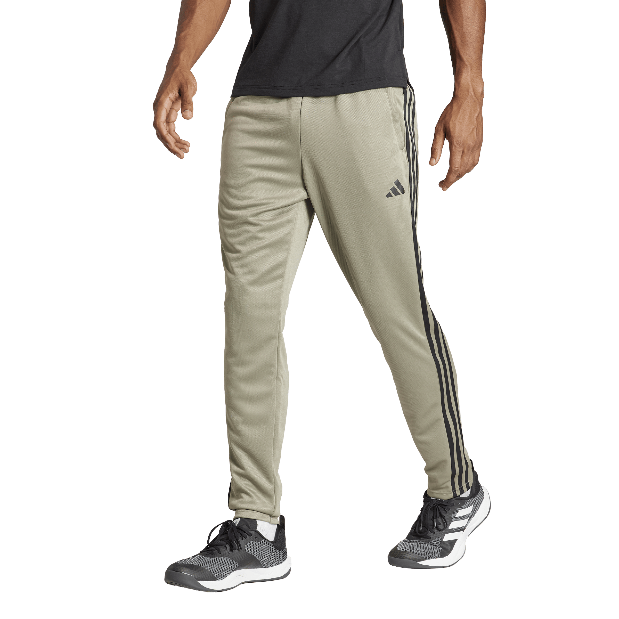 Train Essentials 3-Stripes Training Joggers Silver Pebble / Black, Male, Odzież, Spodnie, Trening, Beżowy, XL