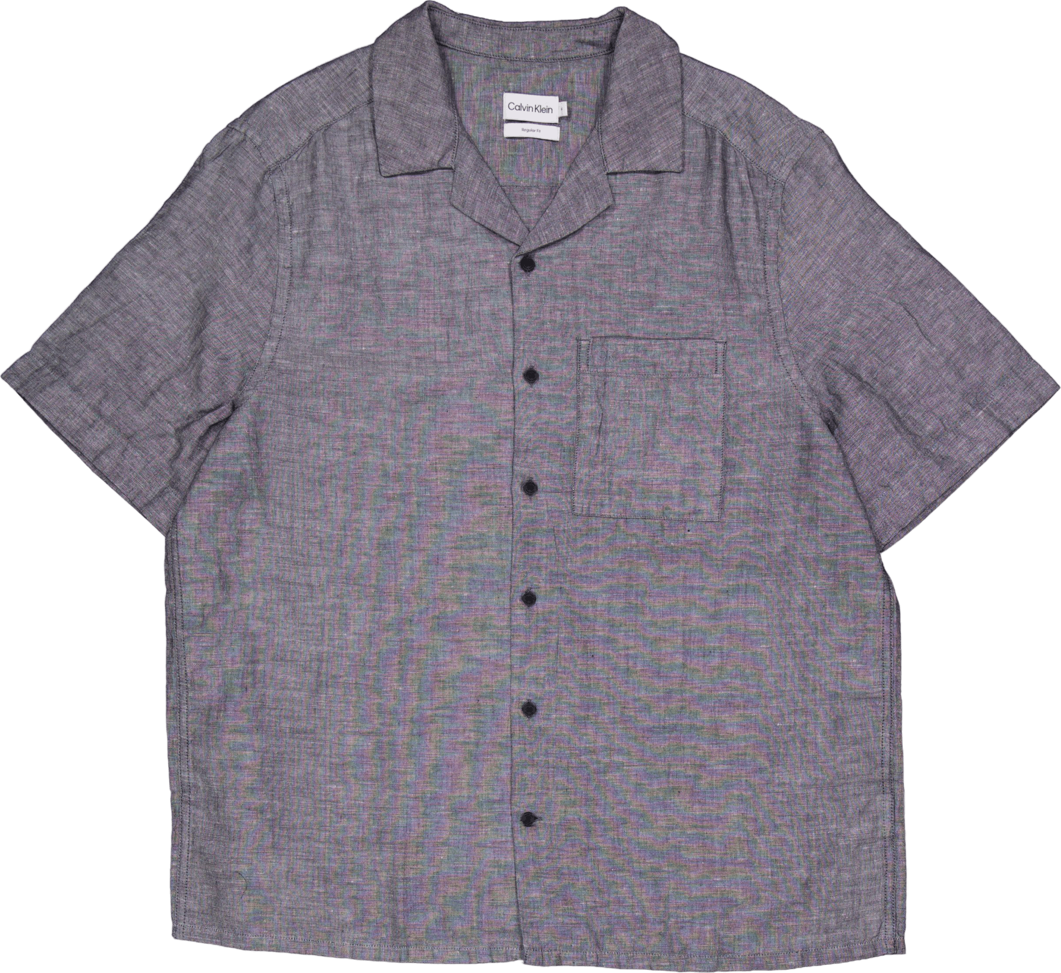 Linen Cotton Cuban S/s Shirt Ck, Male, Odzież, Tops, Szary, XXL