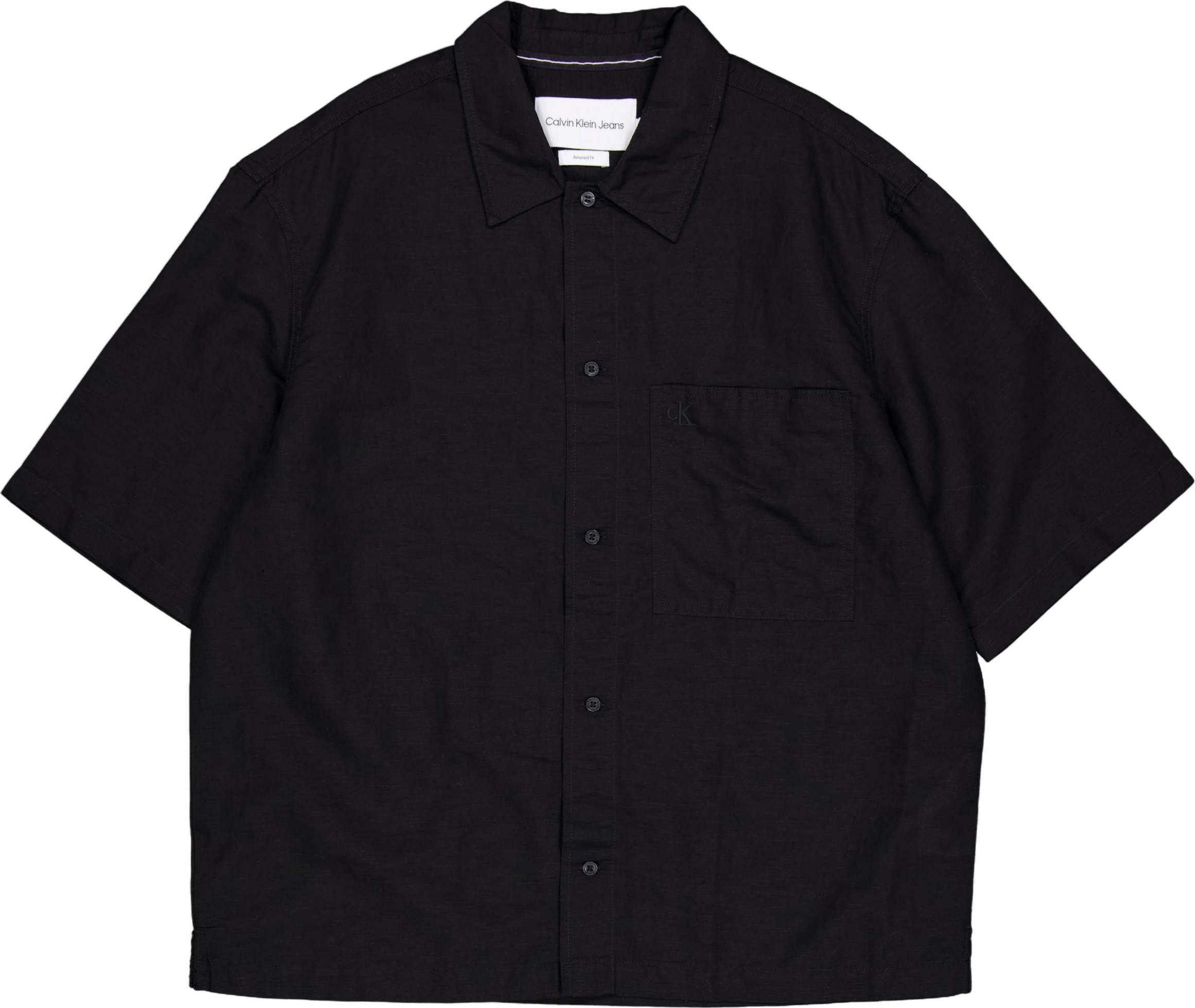 Linen Ss Shirt Ck, Male, Odzież, Tops, Czarny, L