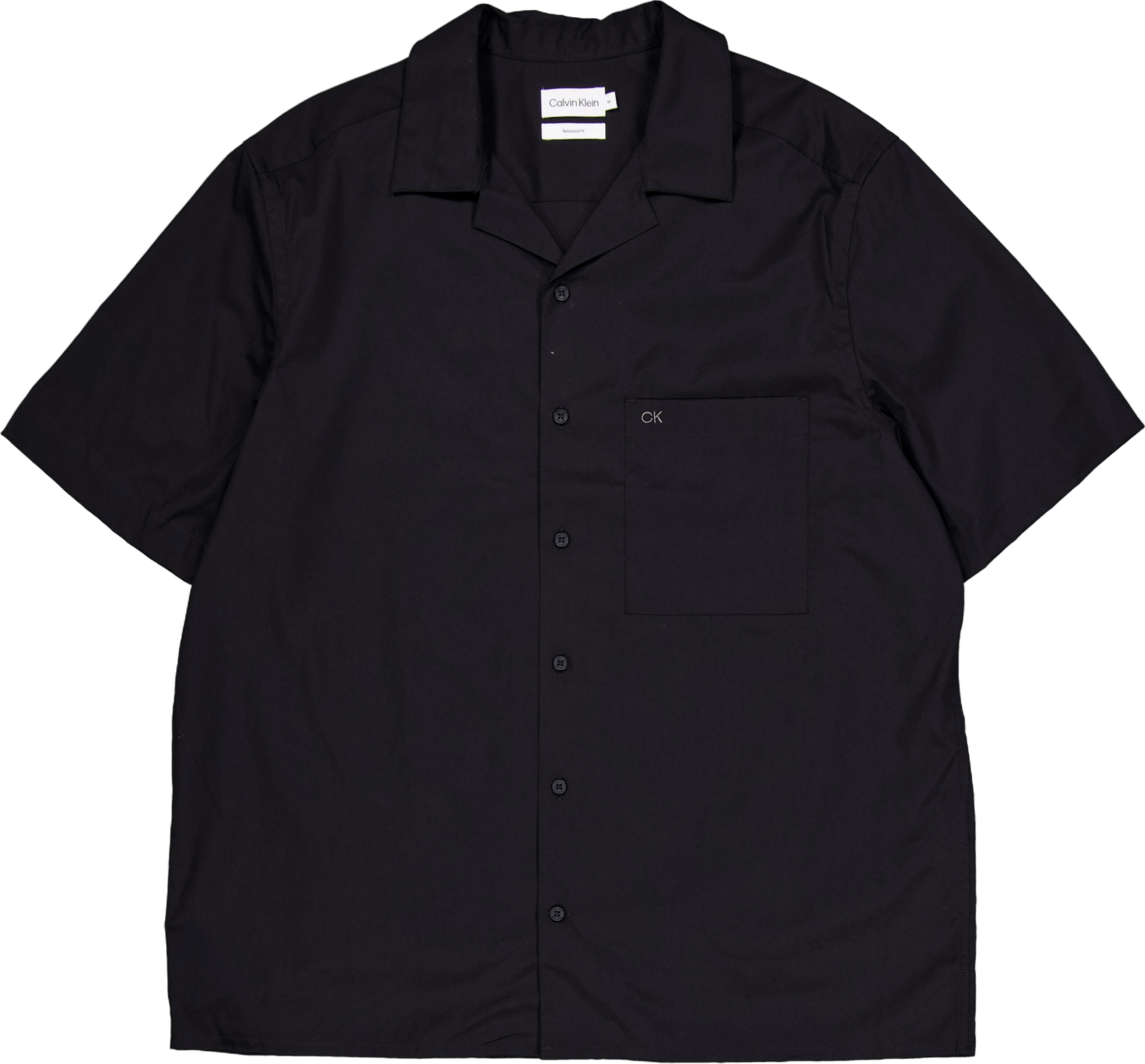 Poplin Cuban Collar S/s Shirt Beh-ck Black, Male, Odzież, Tops, Czarny, M