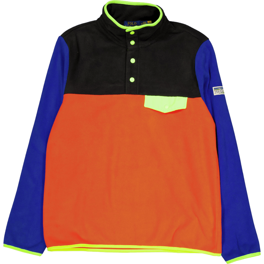Color-Blocked Brushed Fleece Pullover Elite Orange Multi