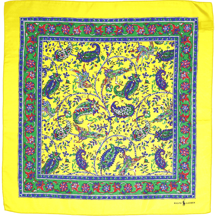 Paisley Silk Habotai Bandanna Yellow