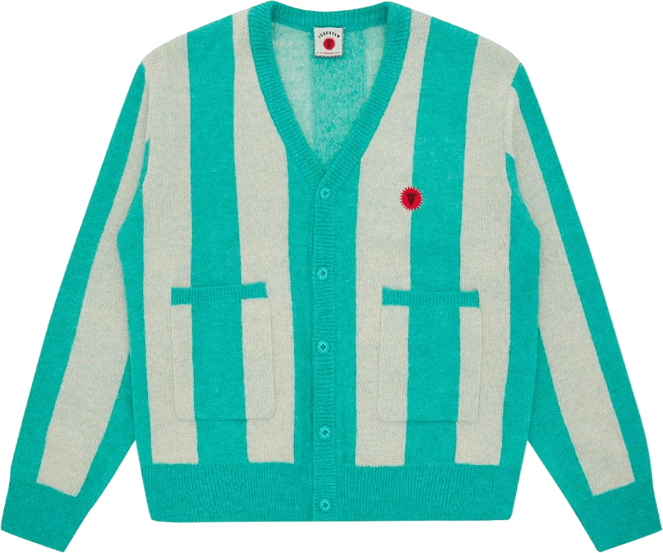 Striped Knitted Cardigan Teal Stripe, Male, Abbigliamento, Tops, Fantasia/Turchese, M