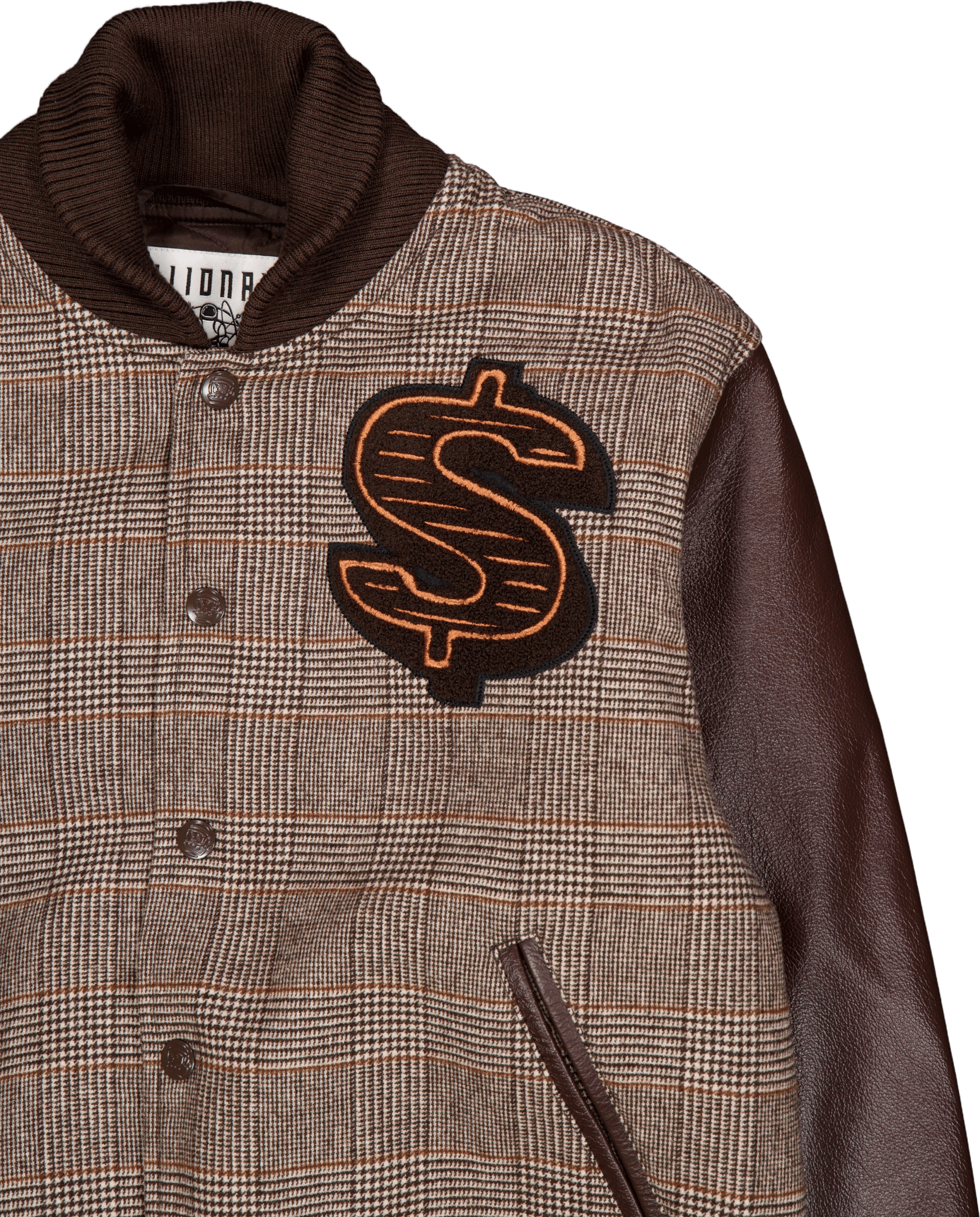 Leather Sleeve Varsity Jacket Brown Check - Bild 3