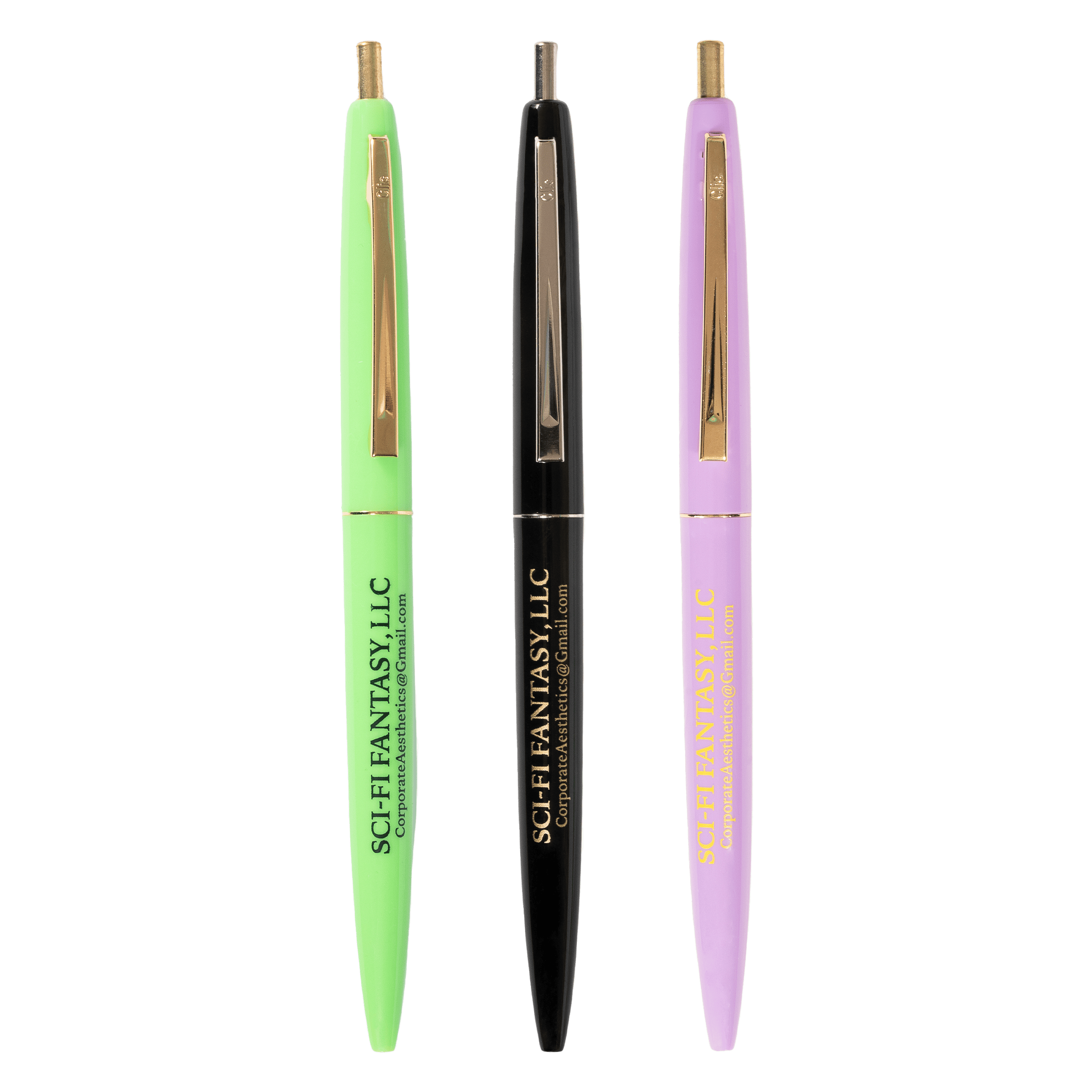 3 Pack Click Pens Purple/green/black