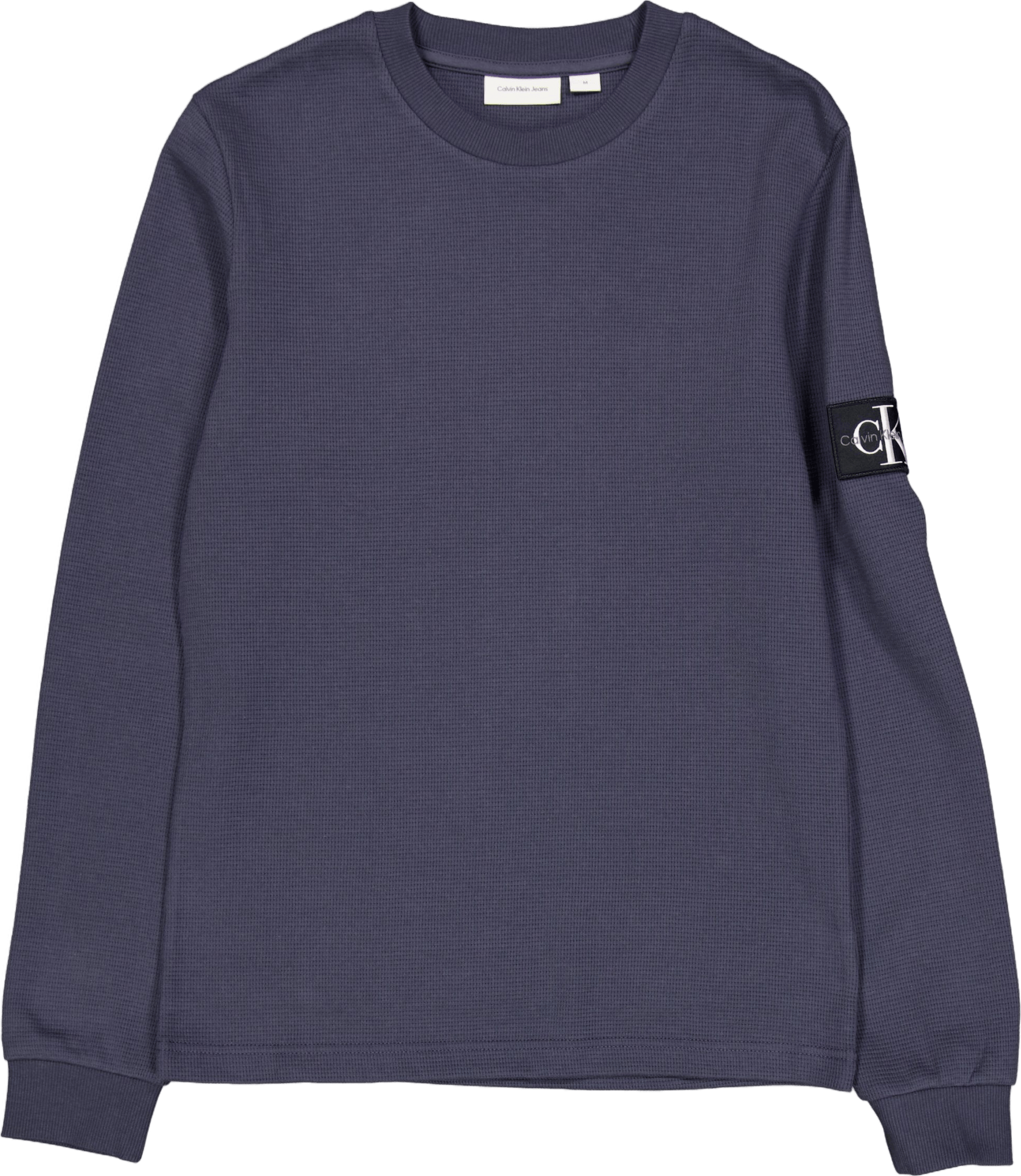 Badge Waffle Ls Tee Ban Ebony, Male, Vêtements, Tops, Bleu, S