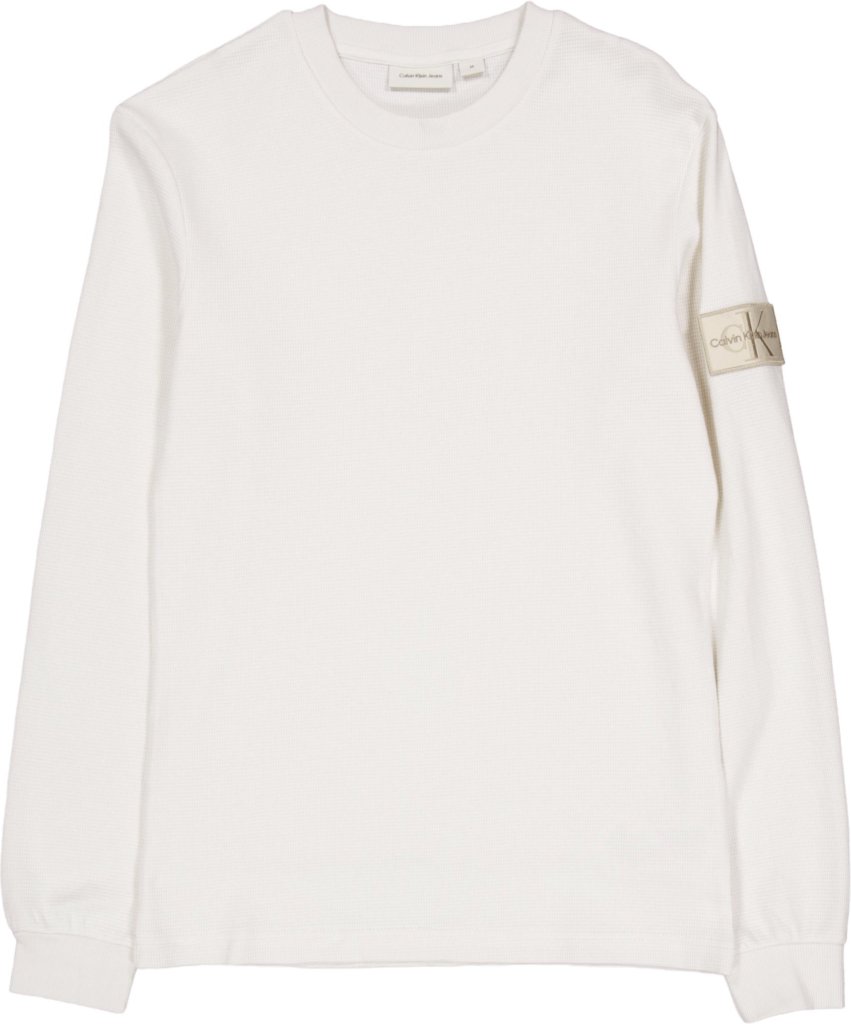 Badge Waffle Ls Tee Ybi Ivory, Male, Vêtements, Tops, Blanc, S