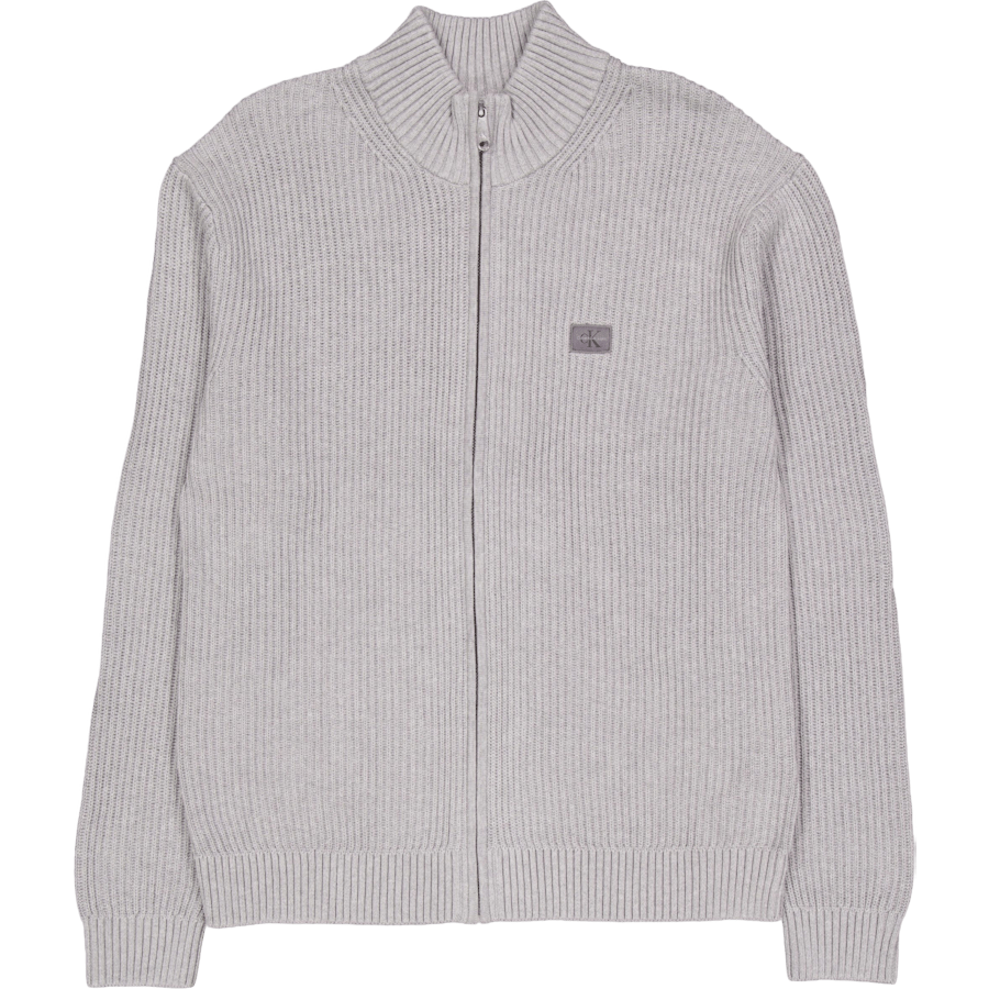 Woven Label Zip Through Sweate P41 Grey Heather