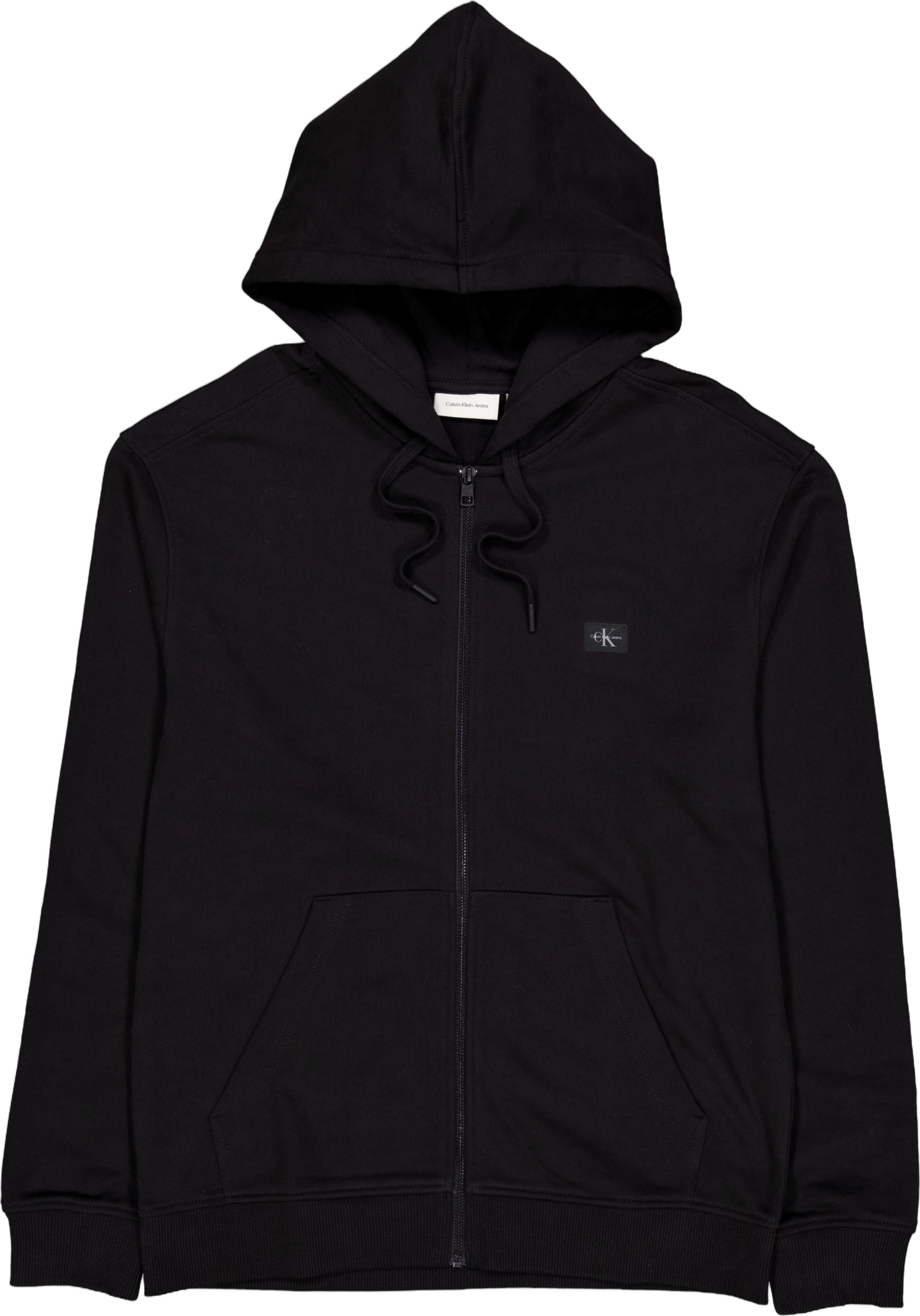 Woven Label Zip Through Hoodie Beh Ck Black, Male, Ropa, sudaderas con capucha y sudaderas, Negro, L