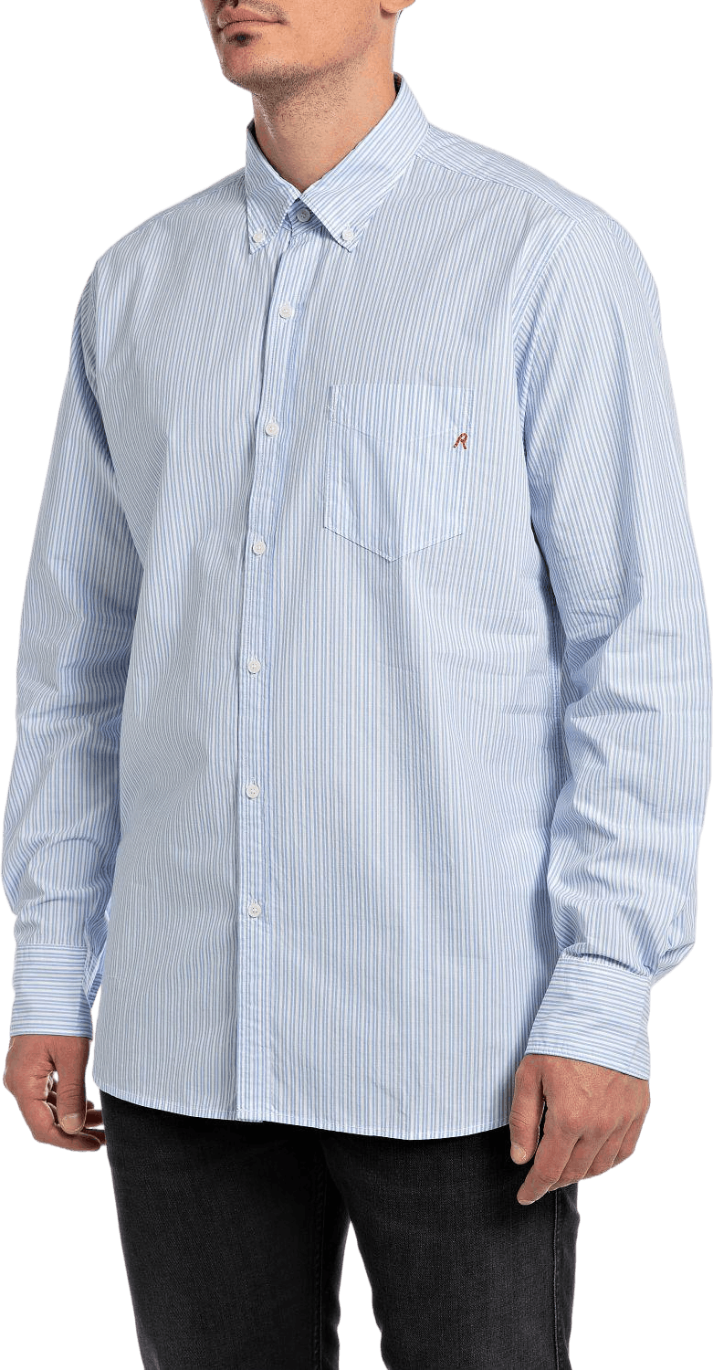 Striped Cotton Poplin Shirt 010 White/blue, Male, Apparels, Tops, Blue, XL