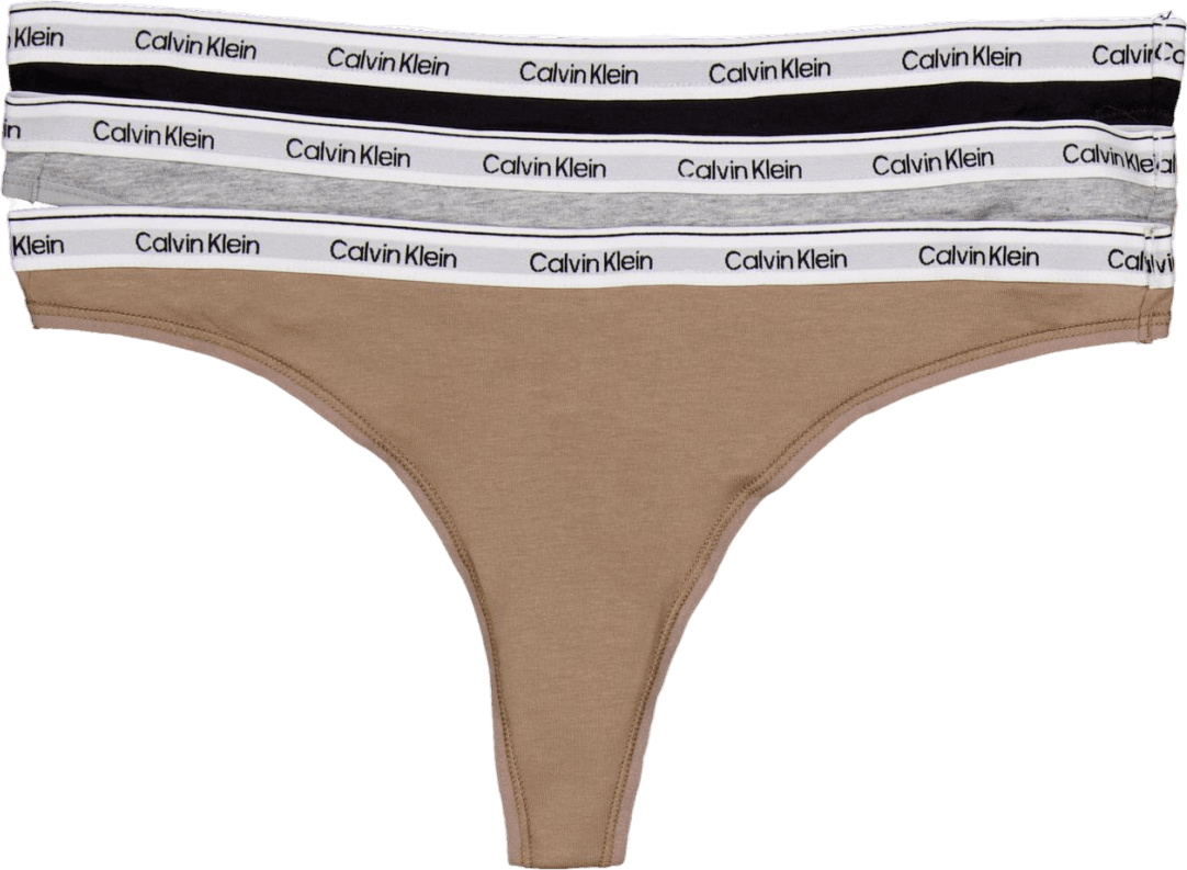 Thong 3pk Black/ Grey Heather / Café Fun, Female, Vêtements, Sous-vêtements, Beige, M