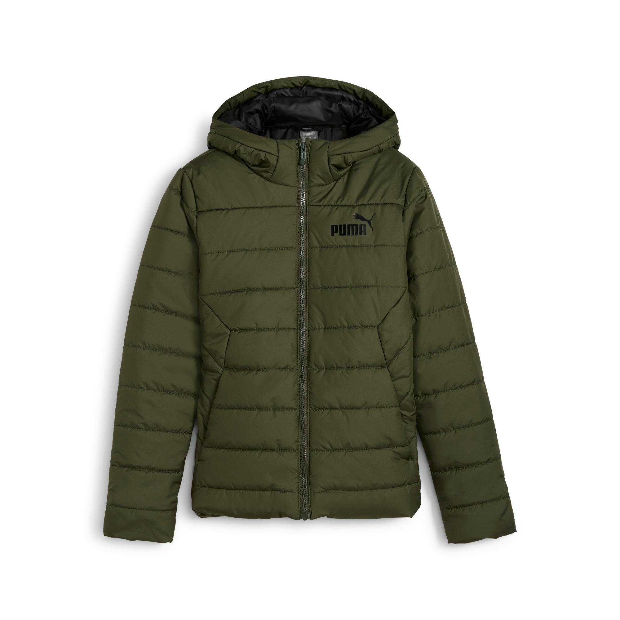 Ess Hooded Padded Jacket Dark Olive, Unisex, Apparels, jackets, Green, 140