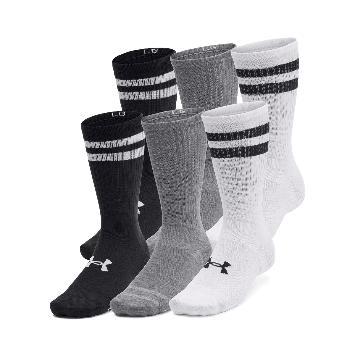 Ua Essential 6pk Crew Mod Gray, Male, Apparels, Socks, Workout, Grey, XL