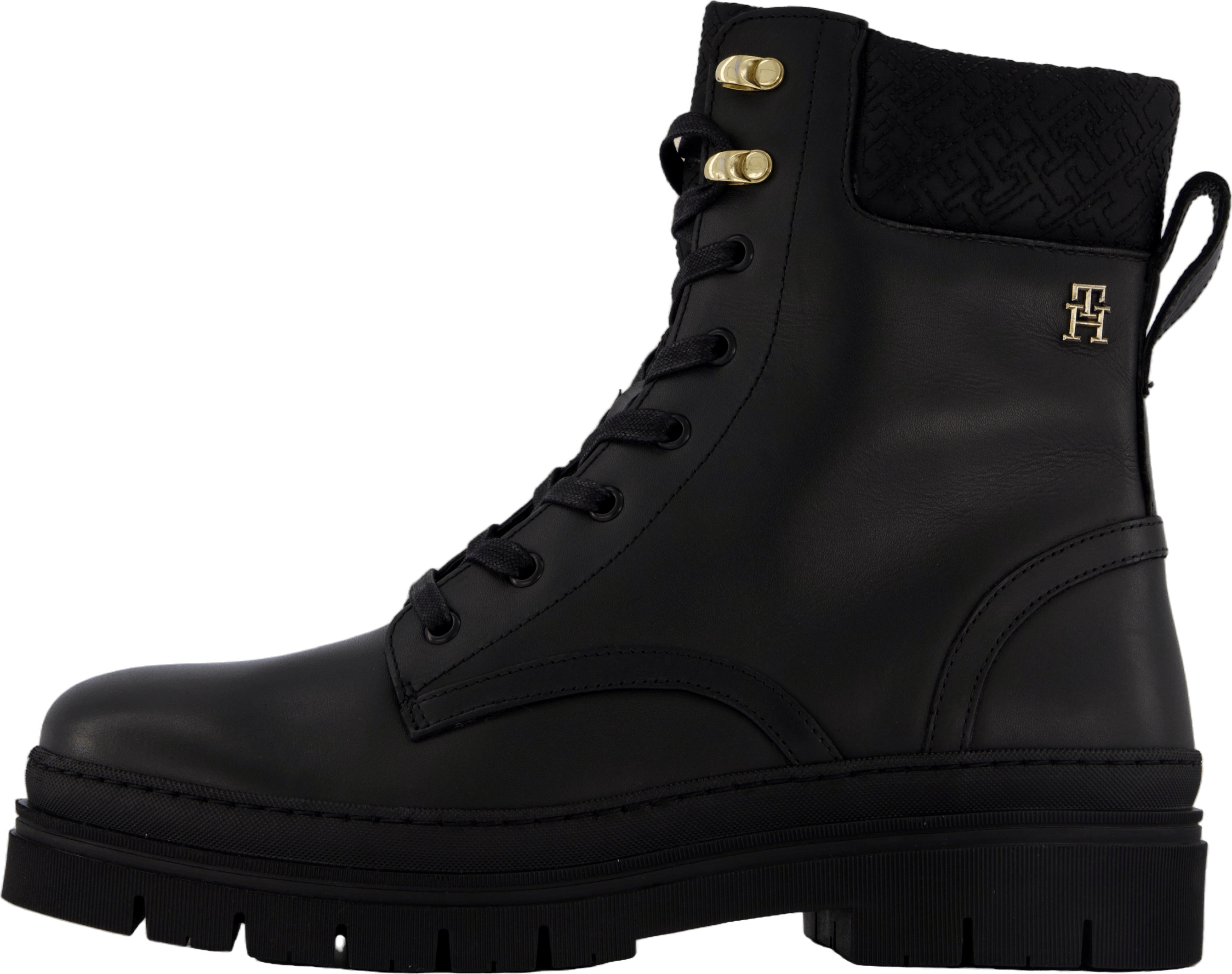 Cleated Lace-up Lthr Mix Mono  Black