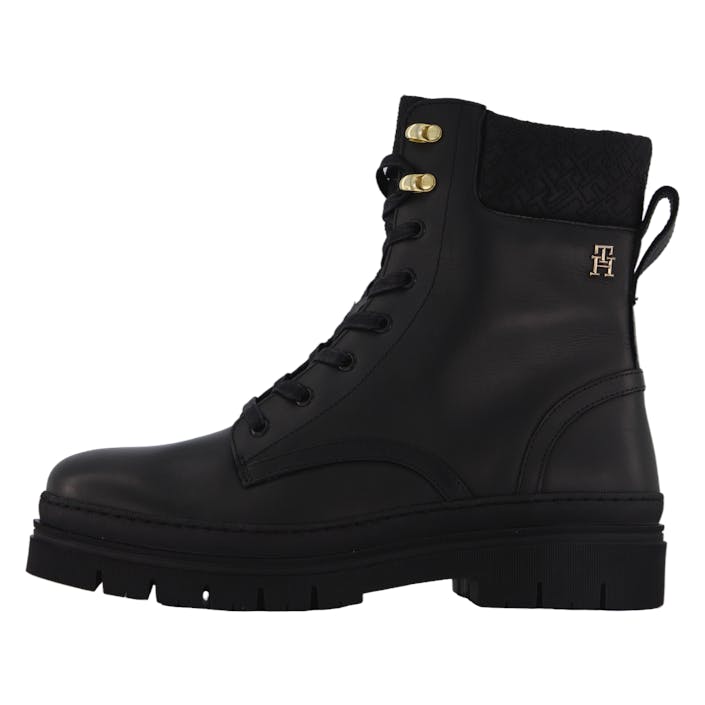Cleated Lace-up Lthr Mix Mono  Black, Female, Shoes, Boots, Boots, Black, EU 38