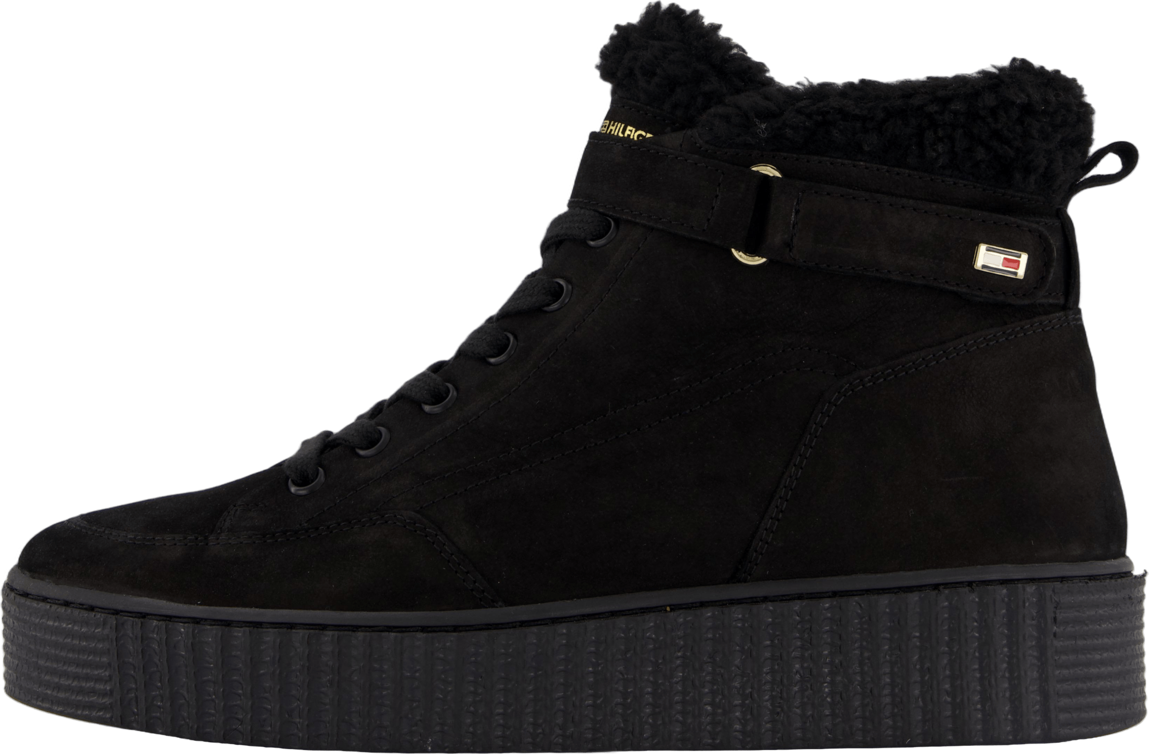 Faux Fur Nubuck Low Lace-up Black