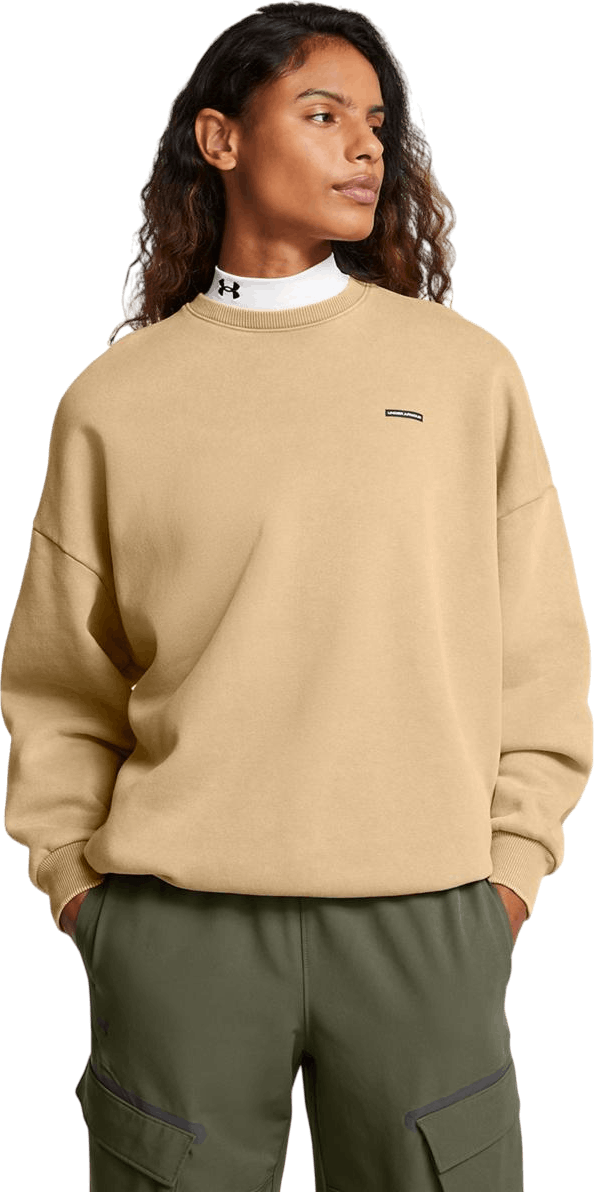 Ua Icon Hwt Flc Os Crew Camel, Female, Abbigliamento, Maglietta, Beige, L